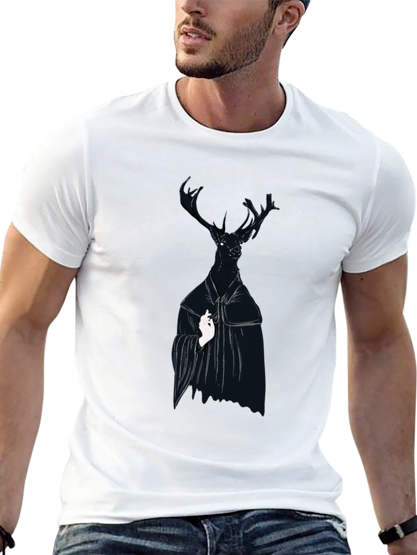 Black Deer Graphic Tee - Unique Animal Print