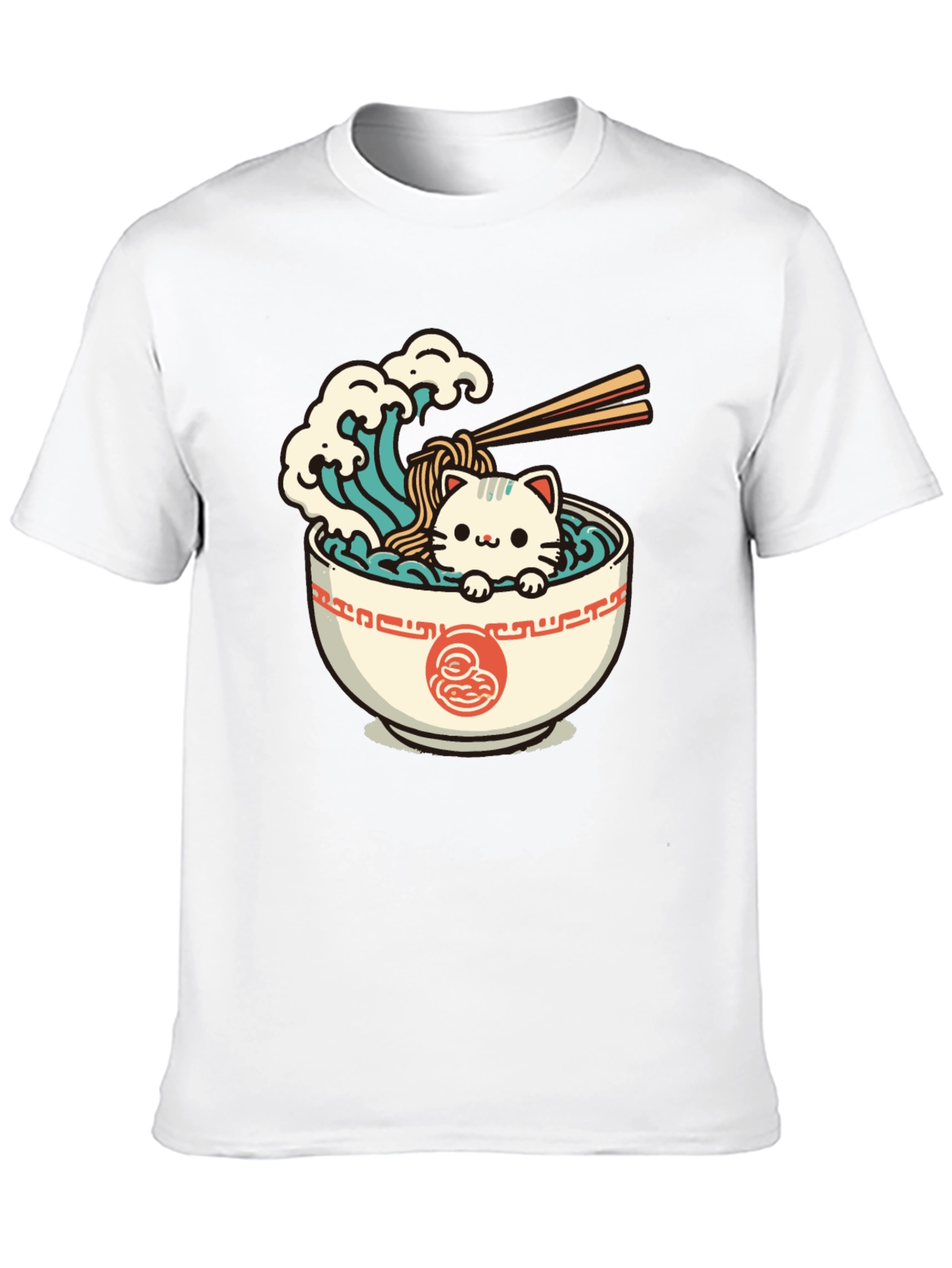 Cute Ramen Cat Graphic Tee - Unisex Black T-Shirt