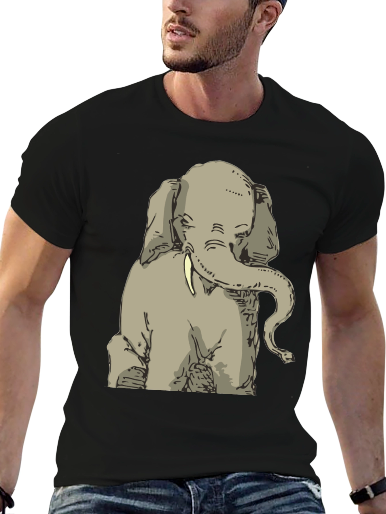 Elephant Graphic Tee - Stylish Mens Black T-Shirt