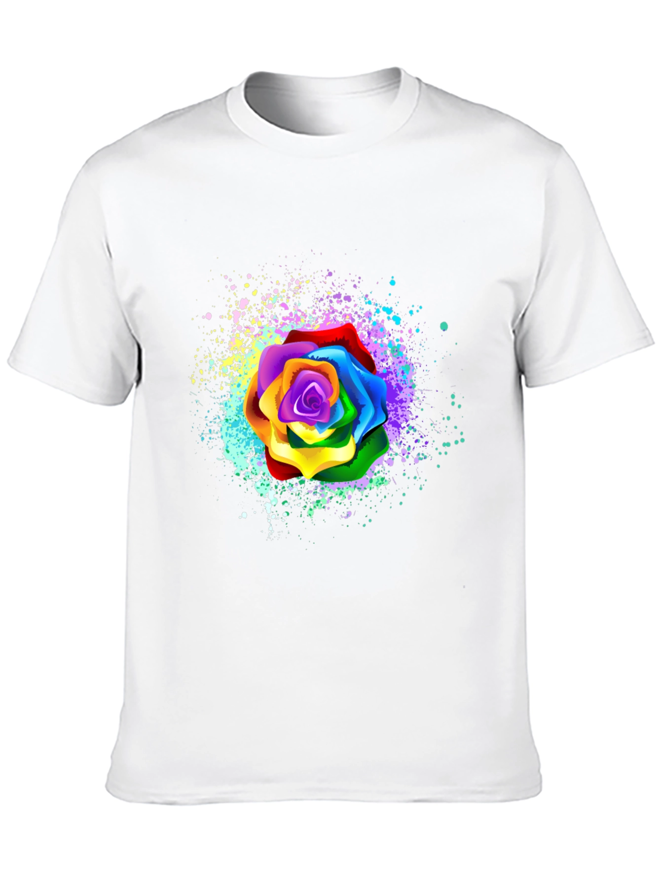 Rainbow Rose Splatter Graphic Tee - Unique Design