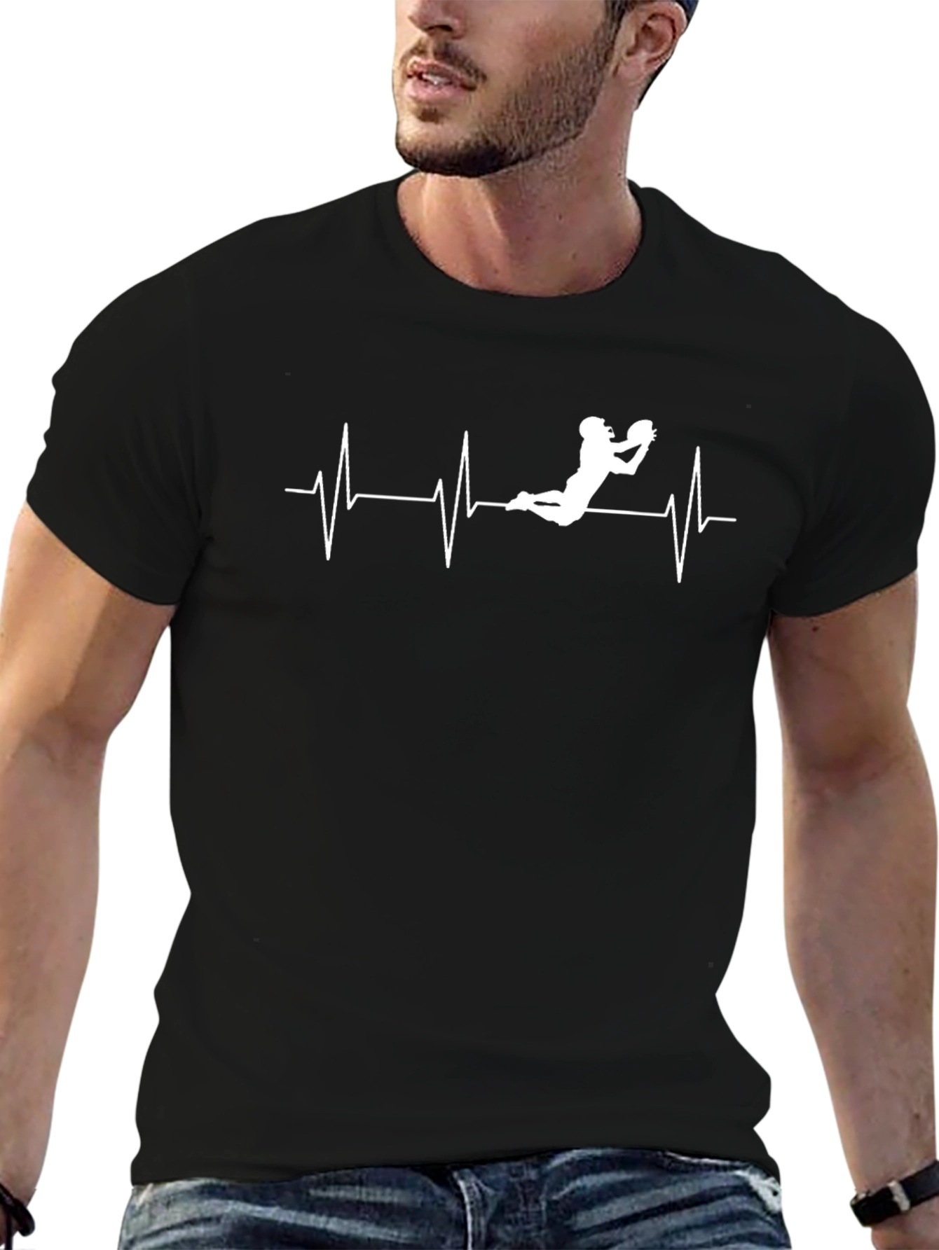 Football Heartbeat T-Shirt - Black