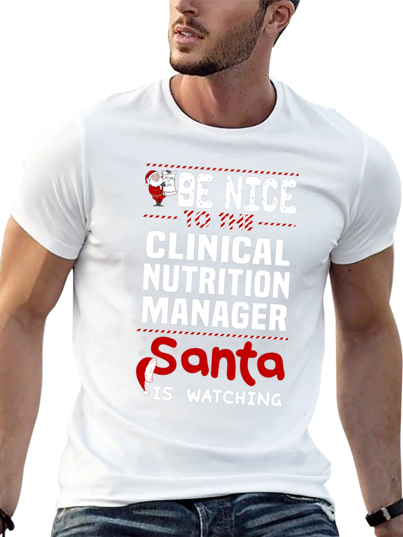 Funny Clinical Nutrition Manager Santa Watching T-Shirt