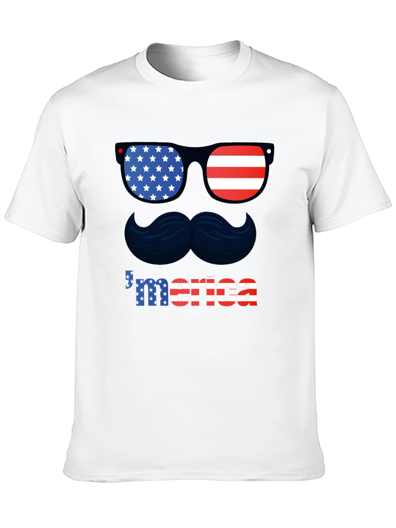 Patriotic Merica T-Shirt - Sunglasses & Mustache Design