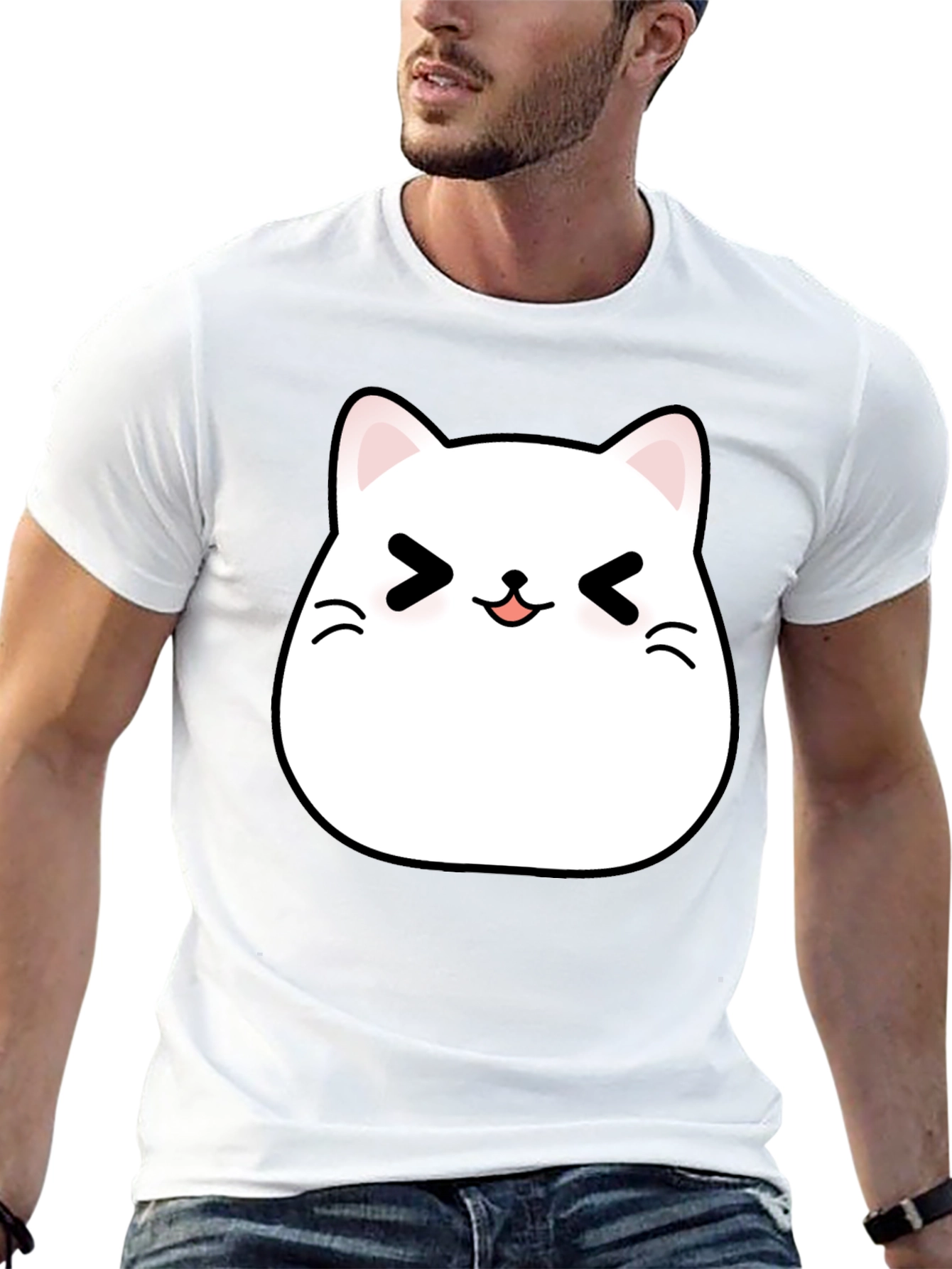 Cute Kawaii Cat T-Shirt - Black Cotton Tee