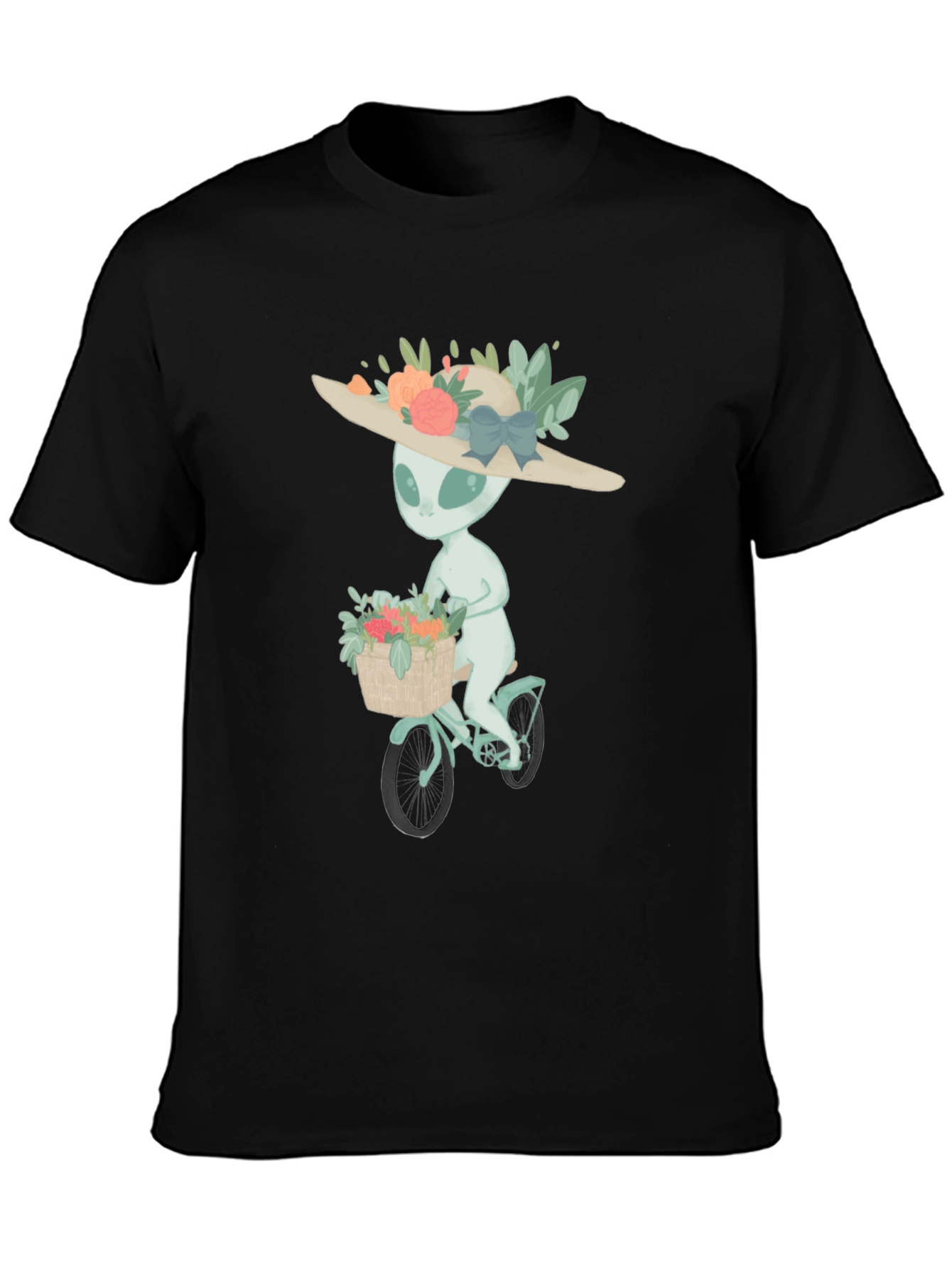 Alien on Bike Graphic Tee - Unisex Black T-Shirt