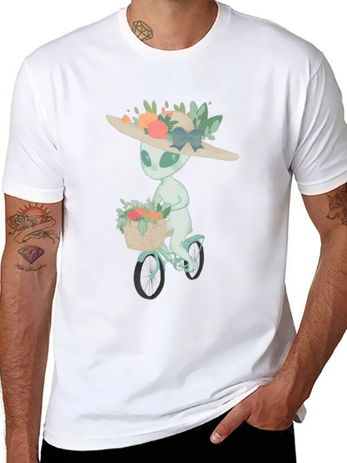 Alien on Bike Graphic Tee - Unisex Black T-Shirt