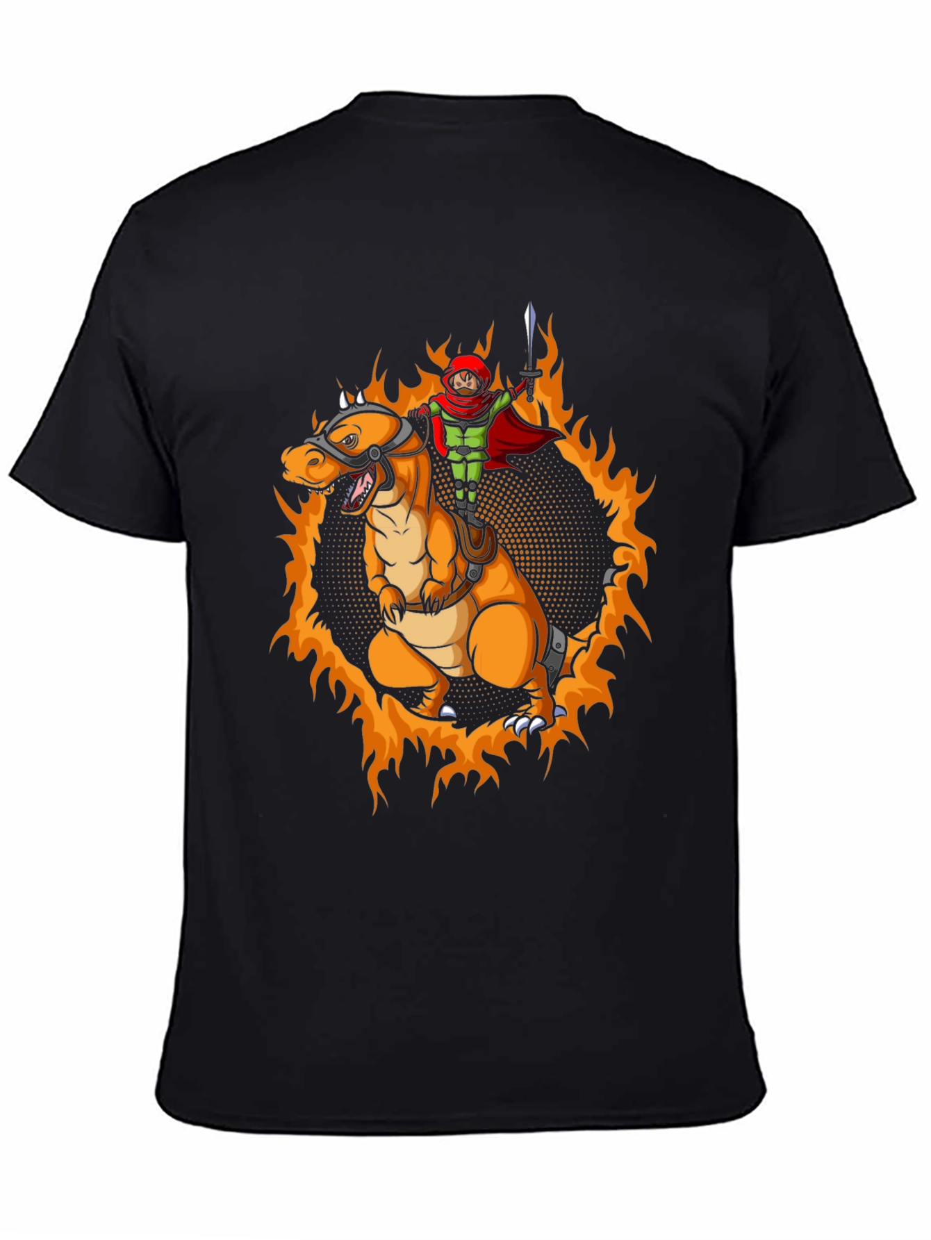 Fiery Dragon Rider Graphic Tee - Black
