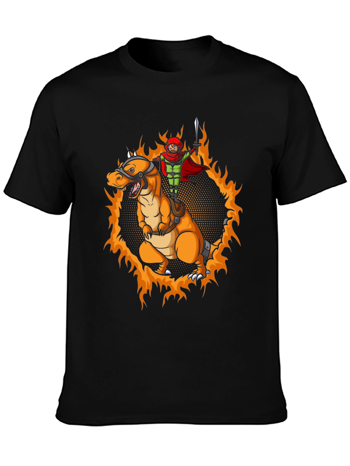 Fiery Dragon Rider Graphic Tee - Black