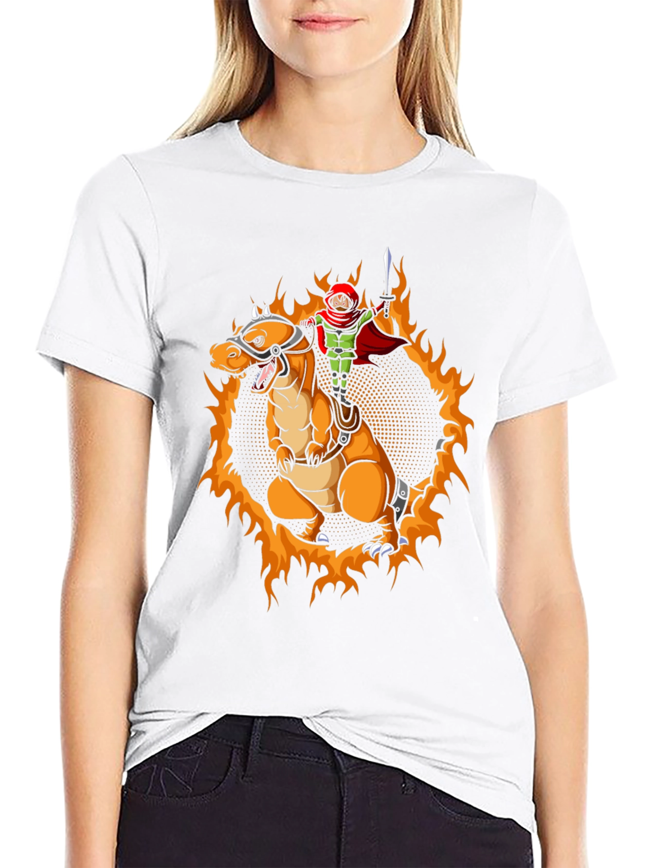 Fiery Dragon Rider Graphic Tee - Black