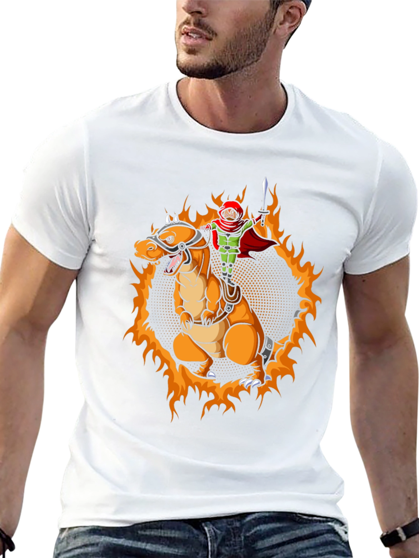 Fiery Dragon Rider Graphic Tee - Black