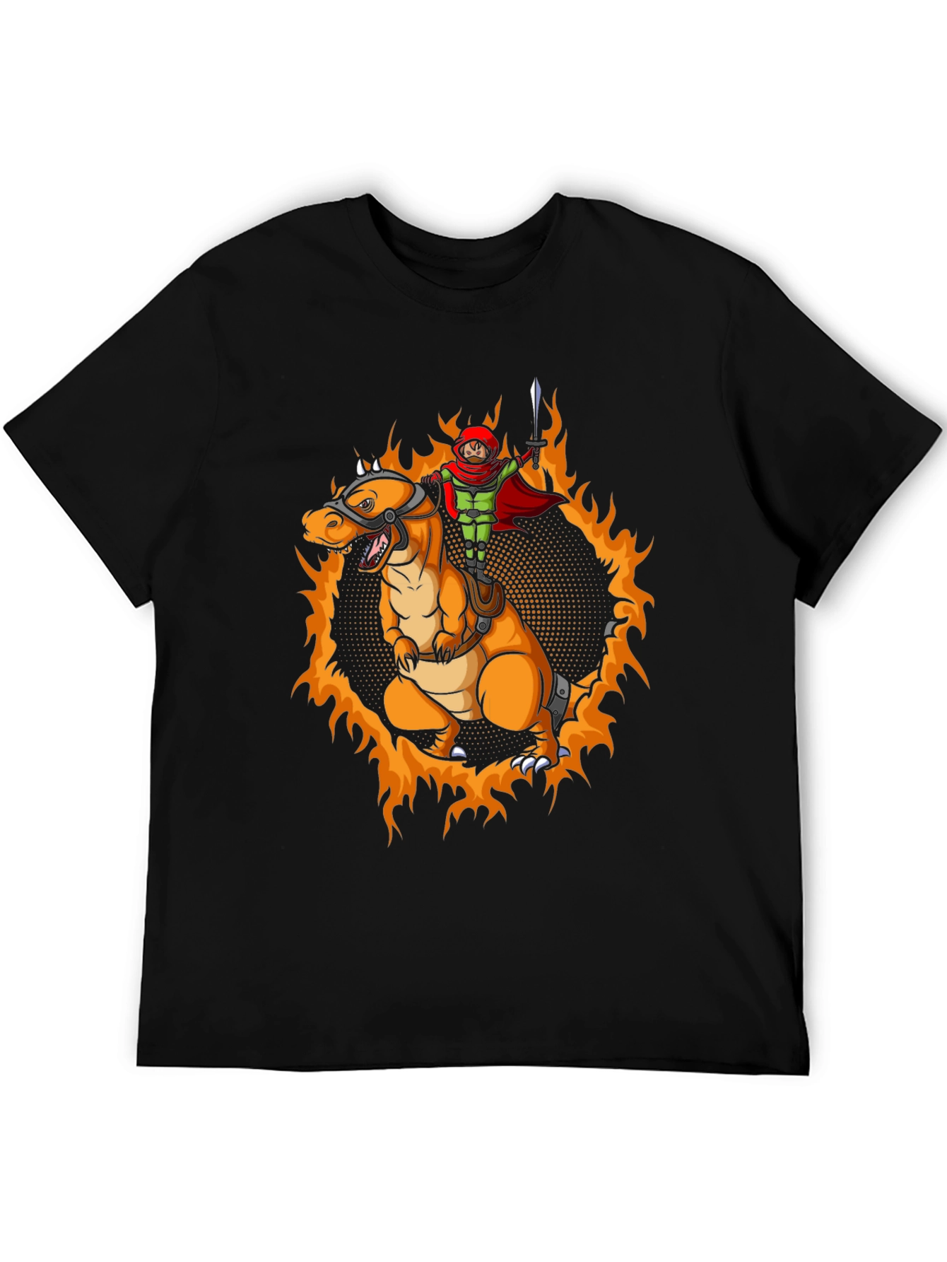 Fiery Dragon Rider Graphic Tee - Black