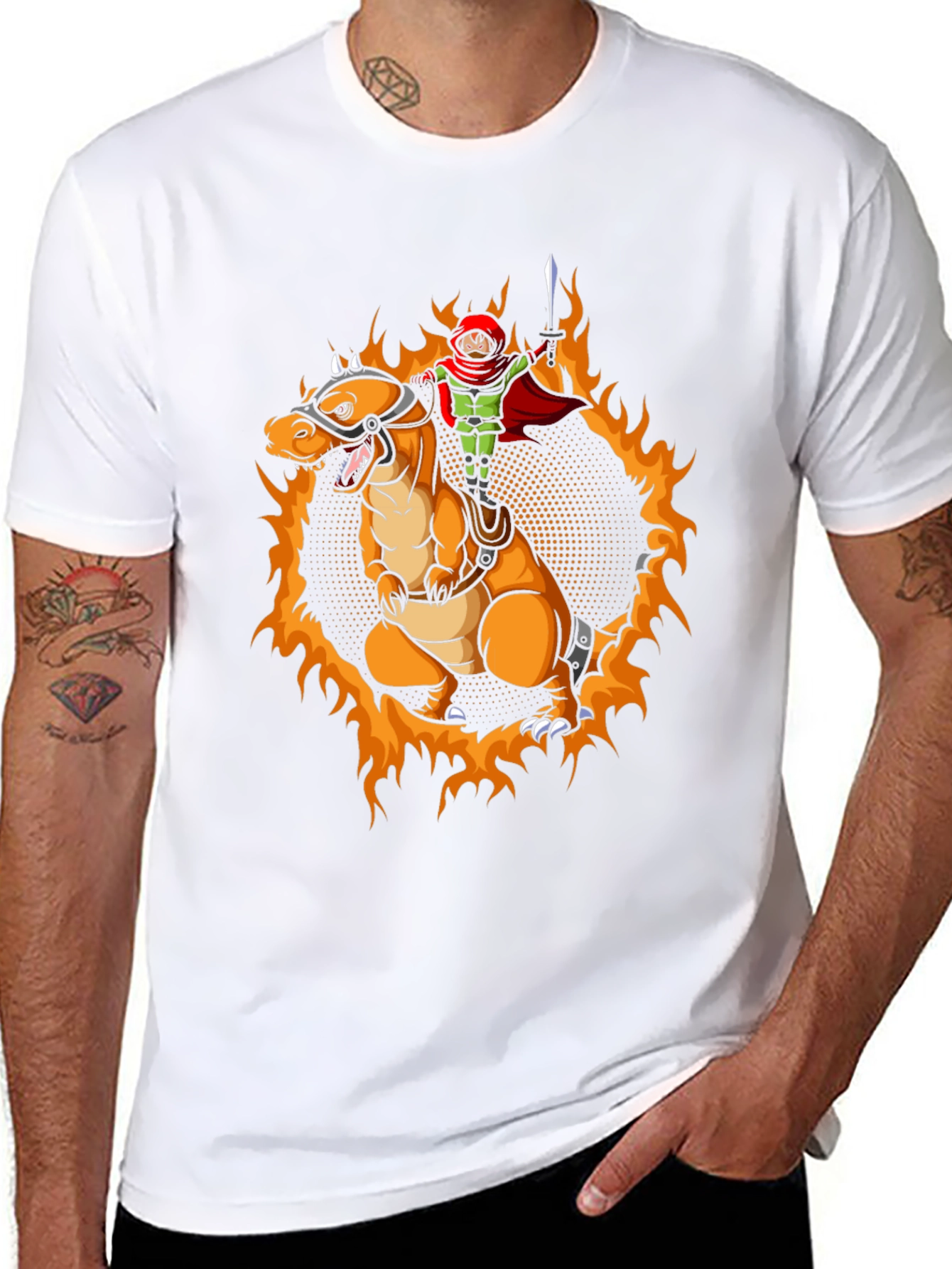 Fiery Dragon Rider Graphic Tee - Black