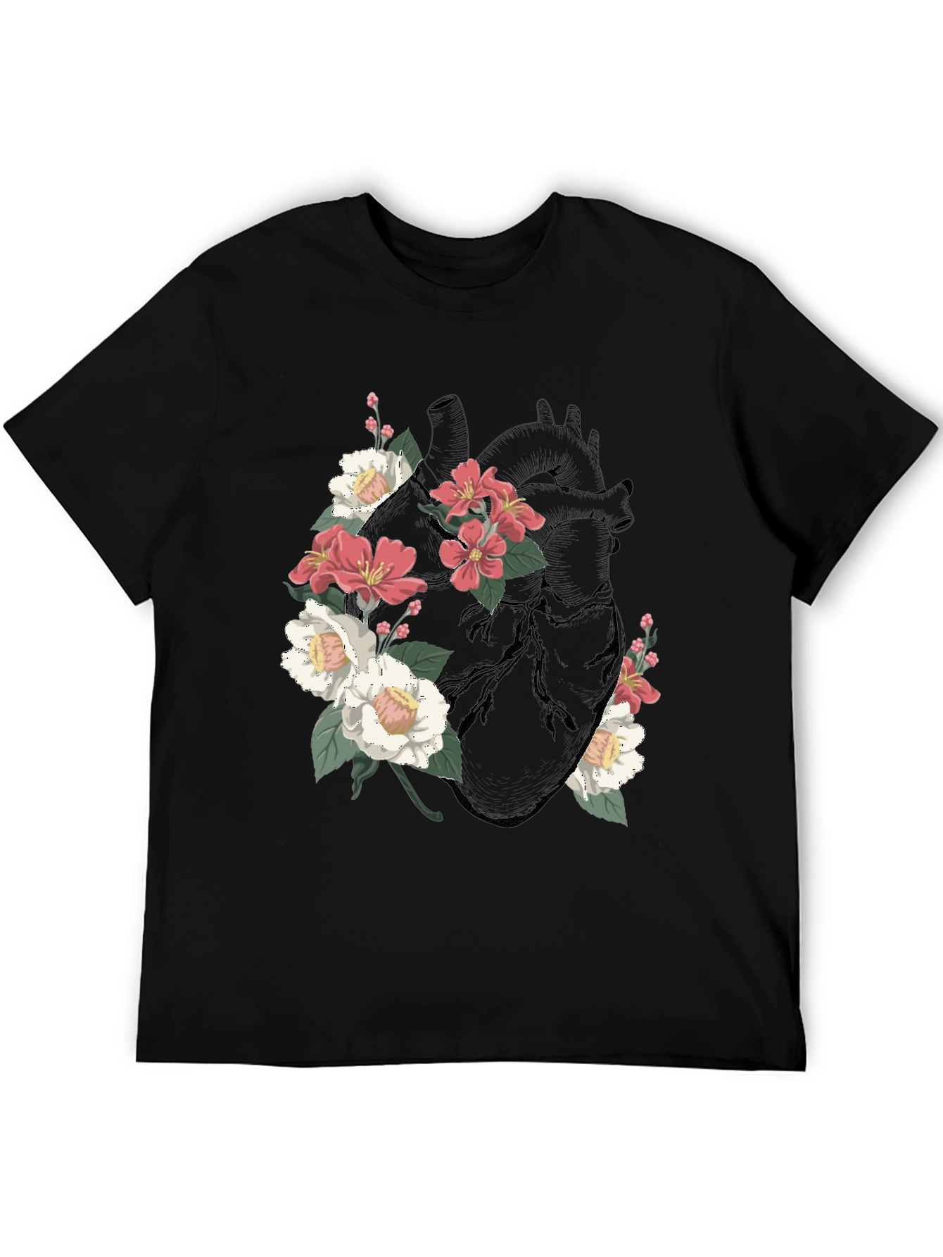 Floral Heart Graphic T-Shirt - Black