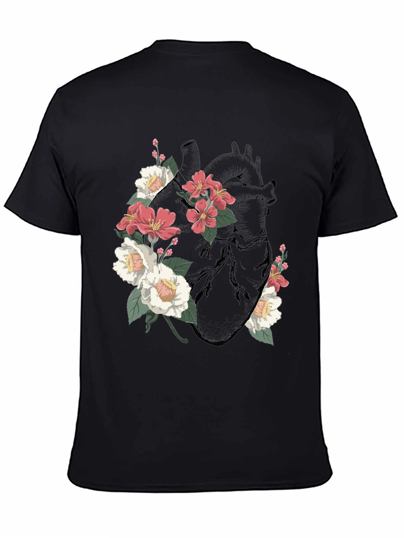 Floral Heart Graphic T-Shirt - Black