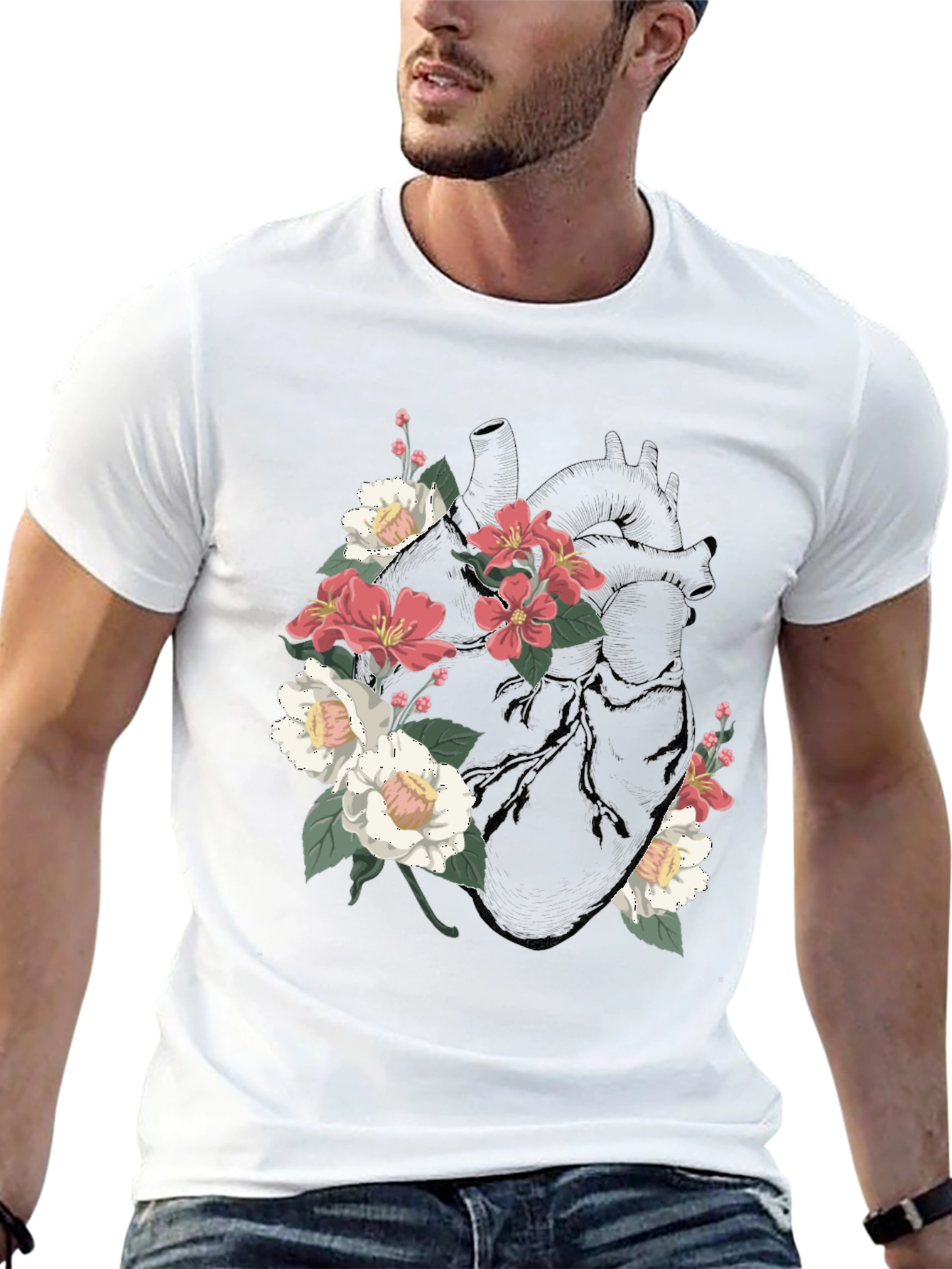 Floral Heart Graphic T-Shirt - Black