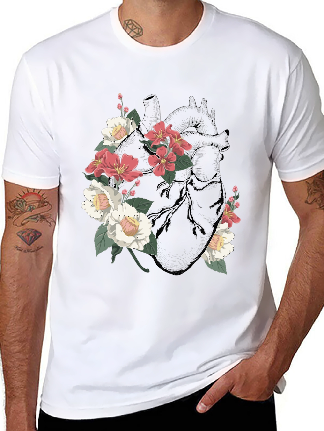 Floral Heart Graphic T-Shirt - Black