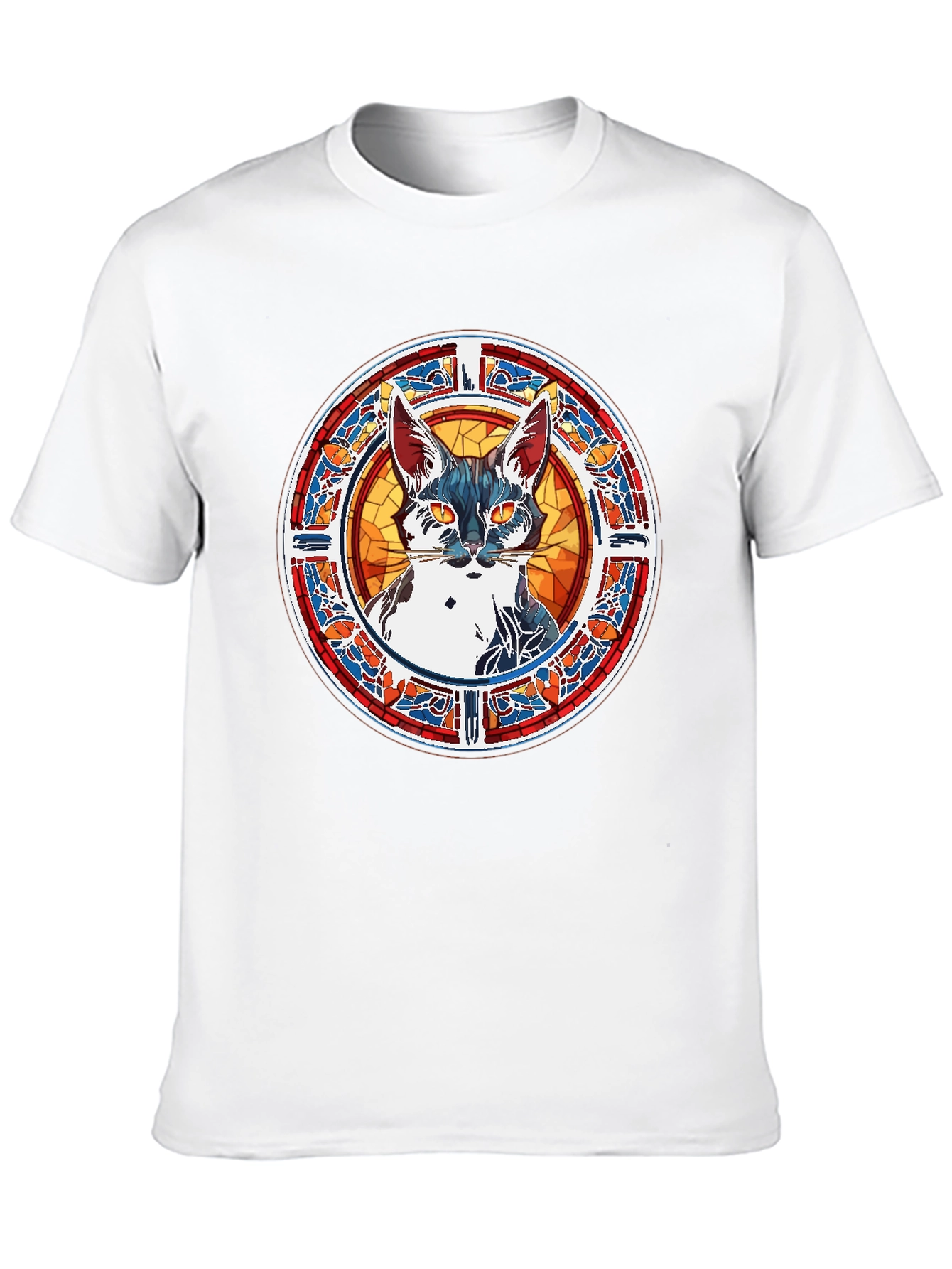 Stained Glass Cat Graphic Tee - Unique Artistic Design