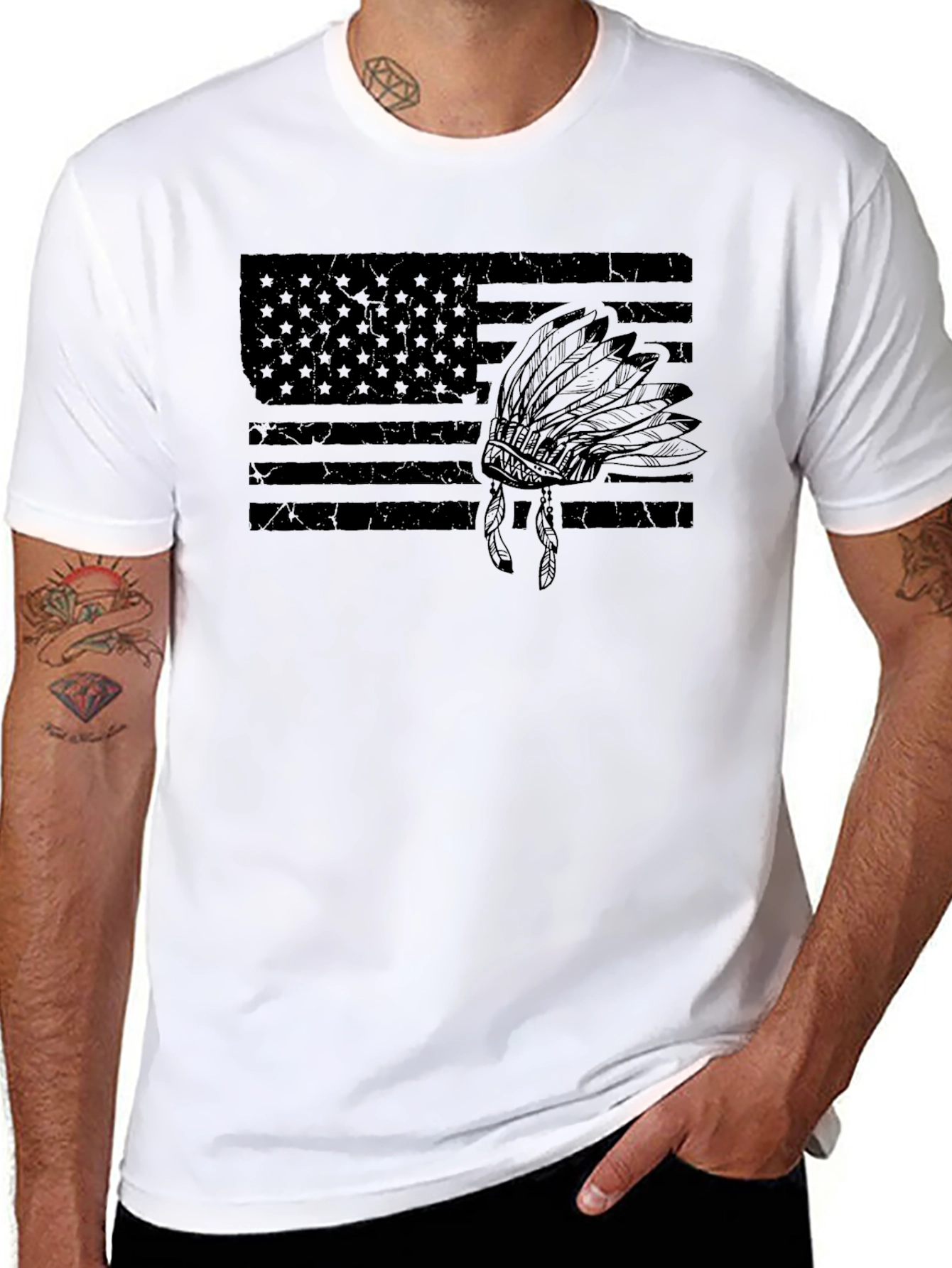 American Flag Headdress Graphic T-Shirt