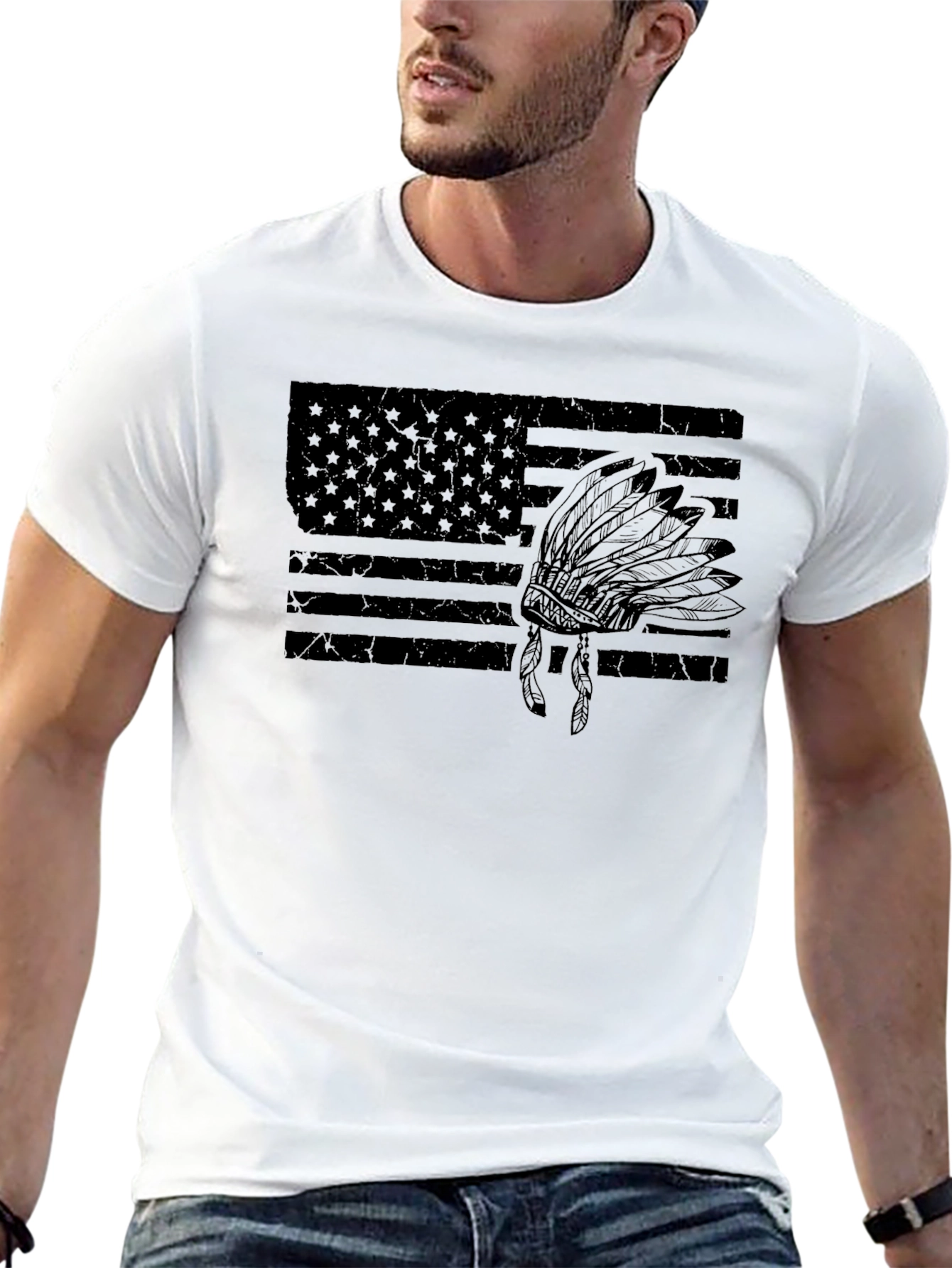 American Flag Headdress Graphic T-Shirt