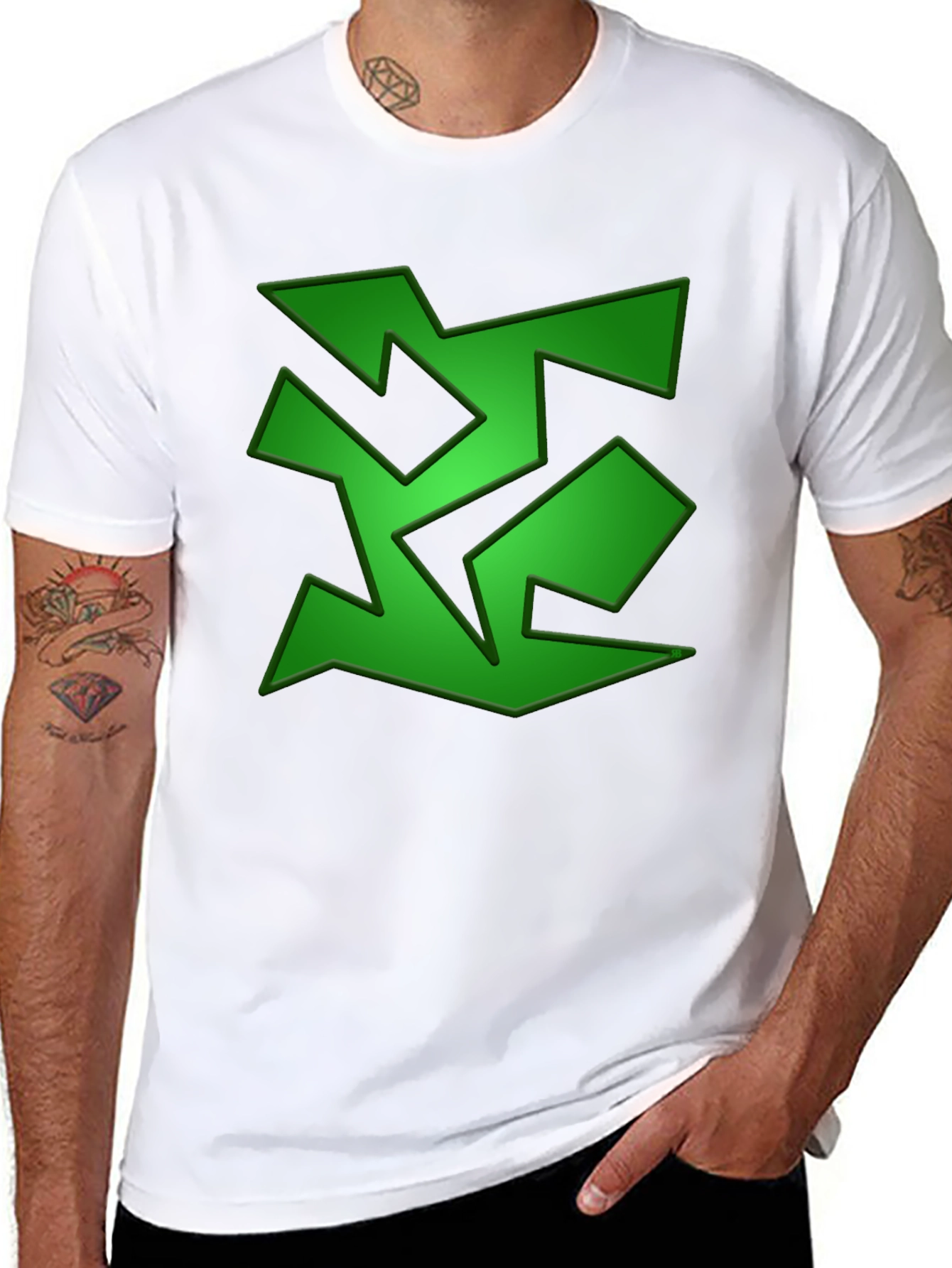 Abstract Green Graphic Print Black T-Shirt