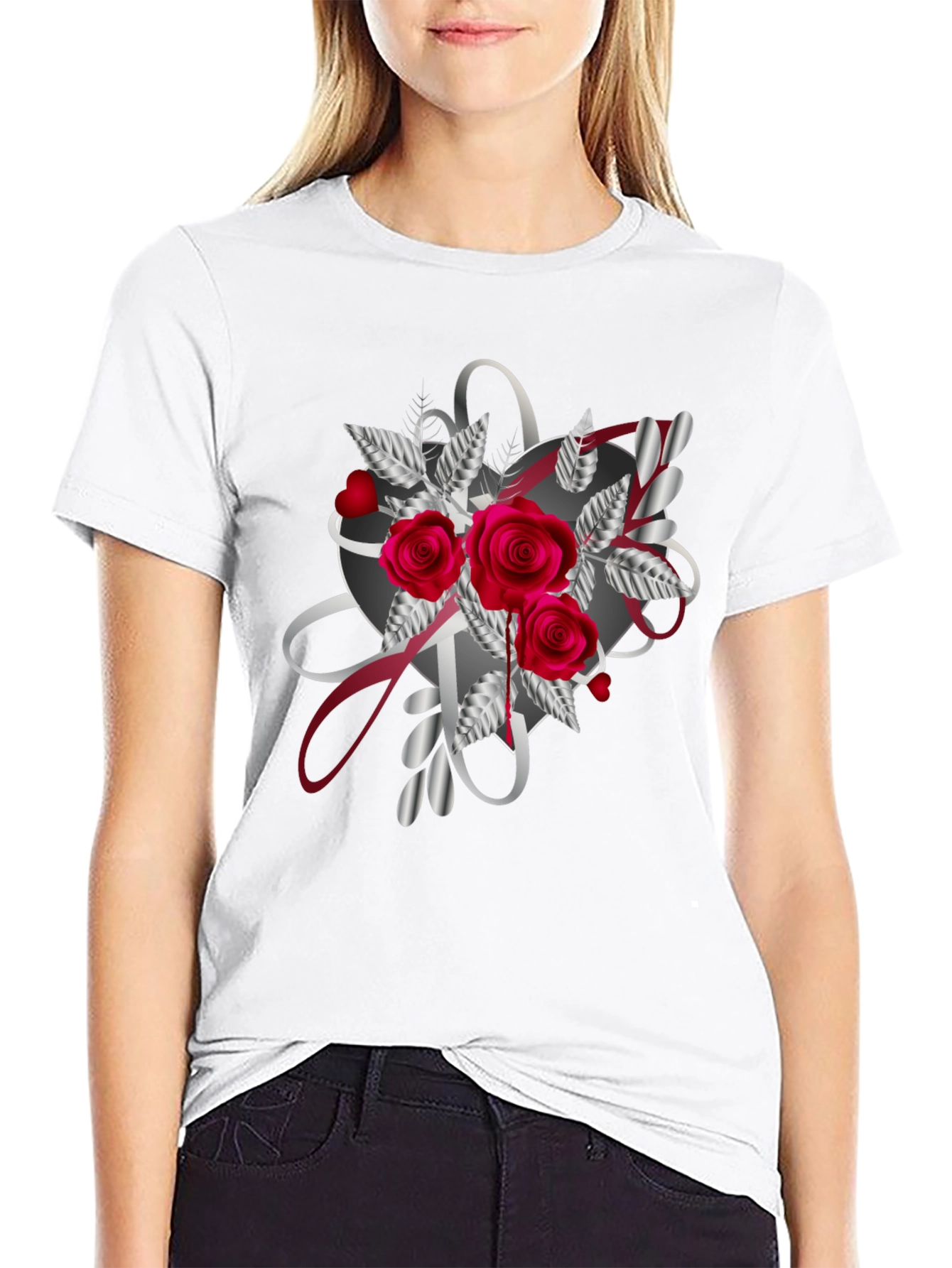 Romantic Rose Heart Graphic T-Shirt