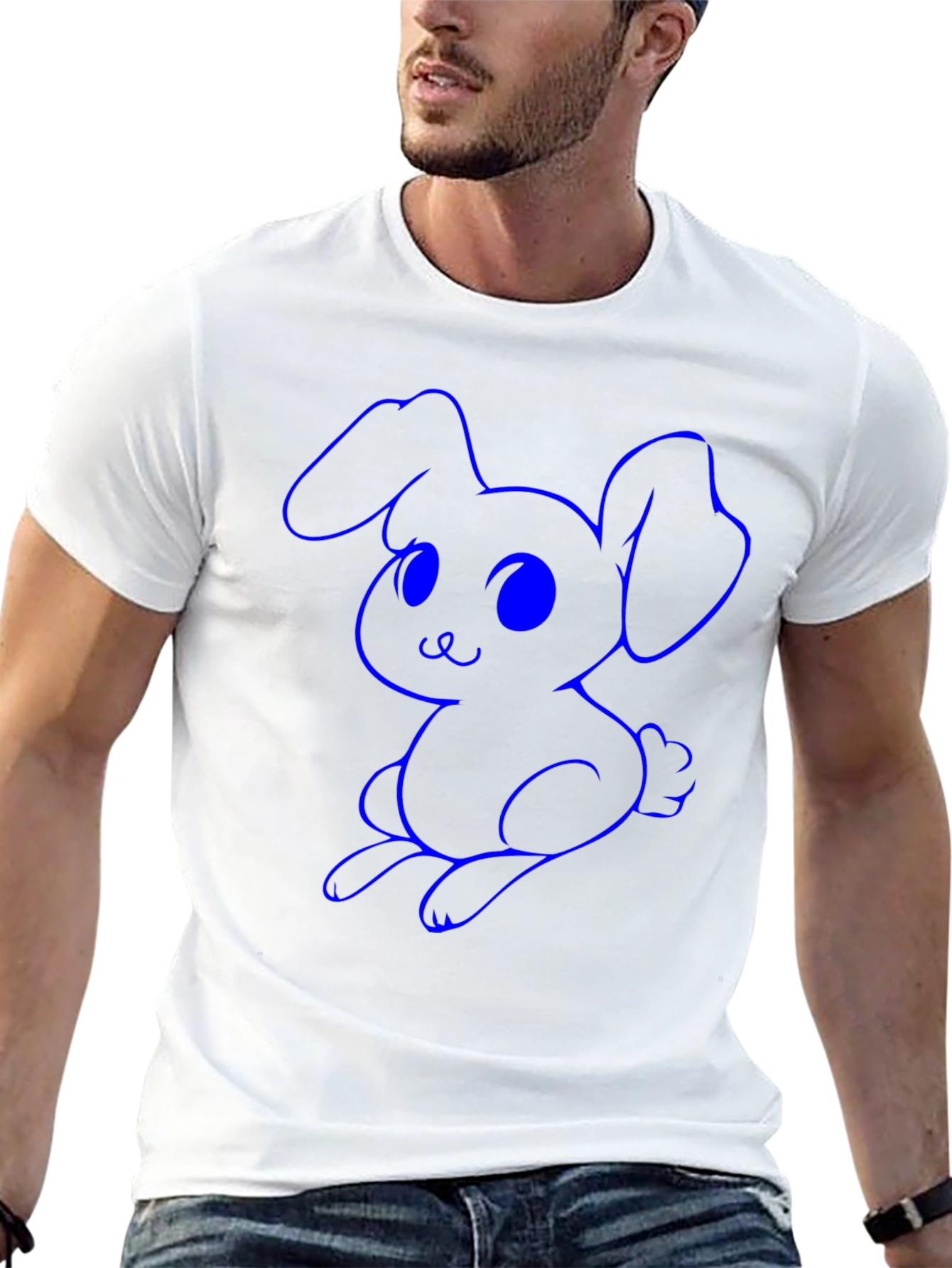 Cute Bunny Graphic Tee - Black Cotton Shirt