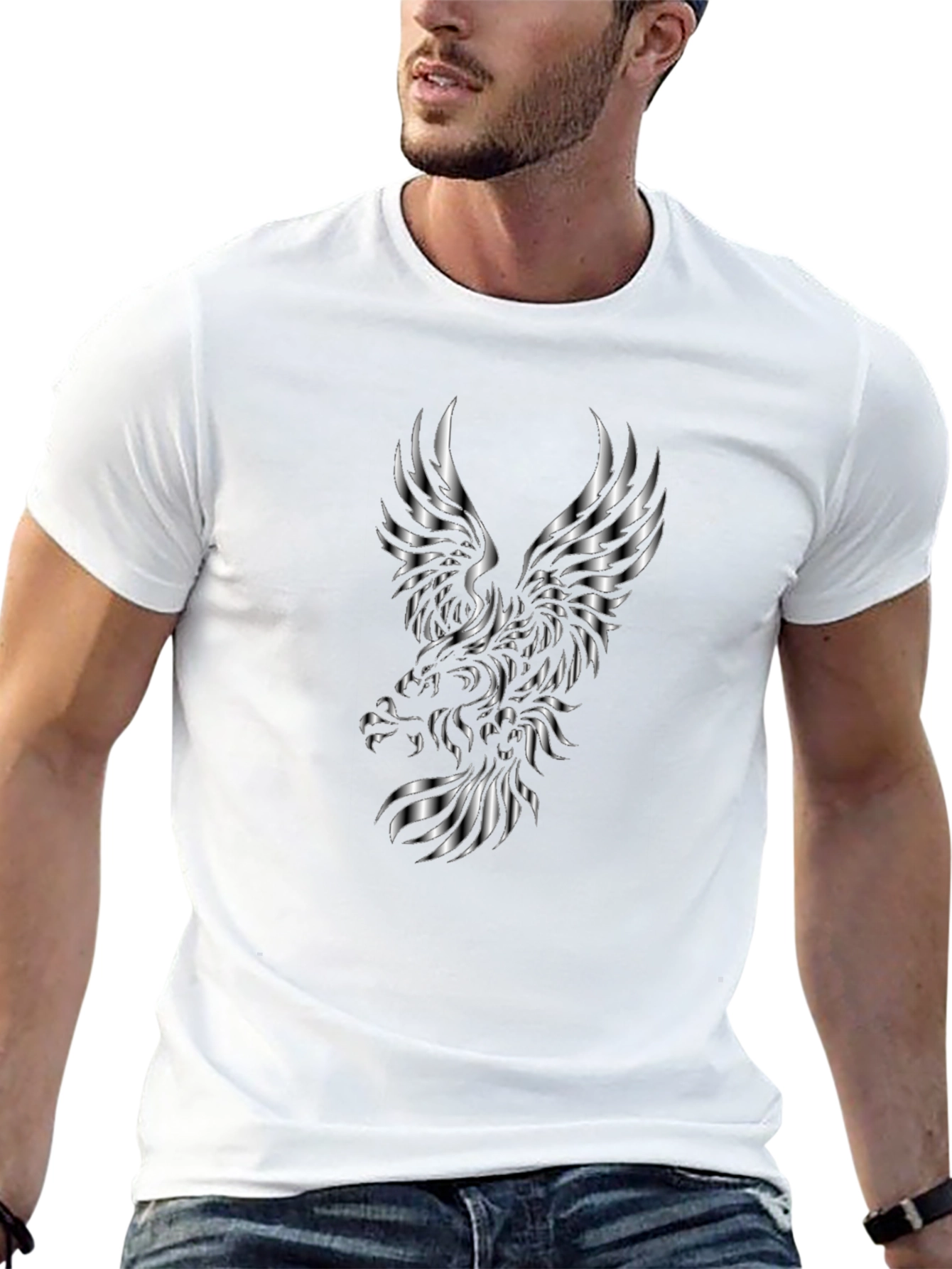 Mens Black T-Shirt with Silver Eagle Design