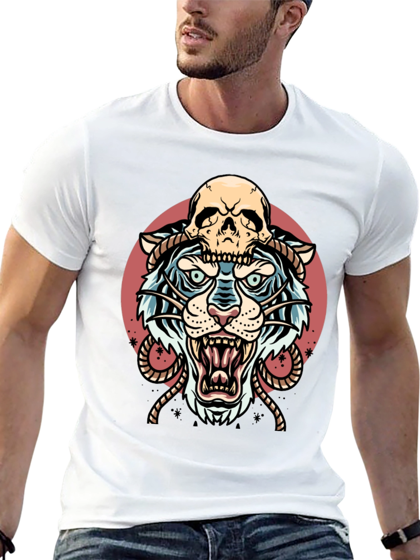 Tiger Skull Graphic Tee - Black Cotton Blend