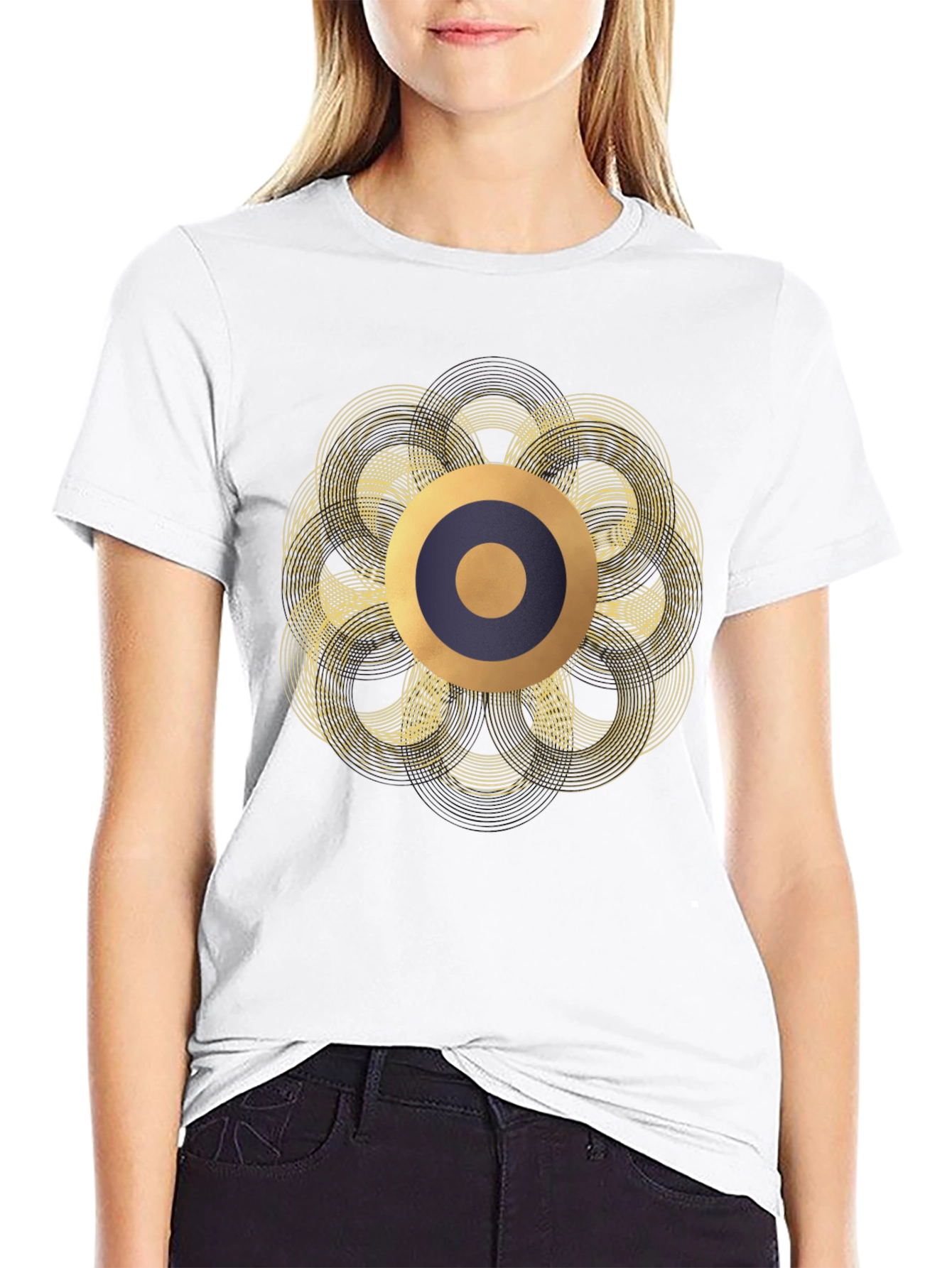 Abstract Geometric Circle T-Shirt - Black