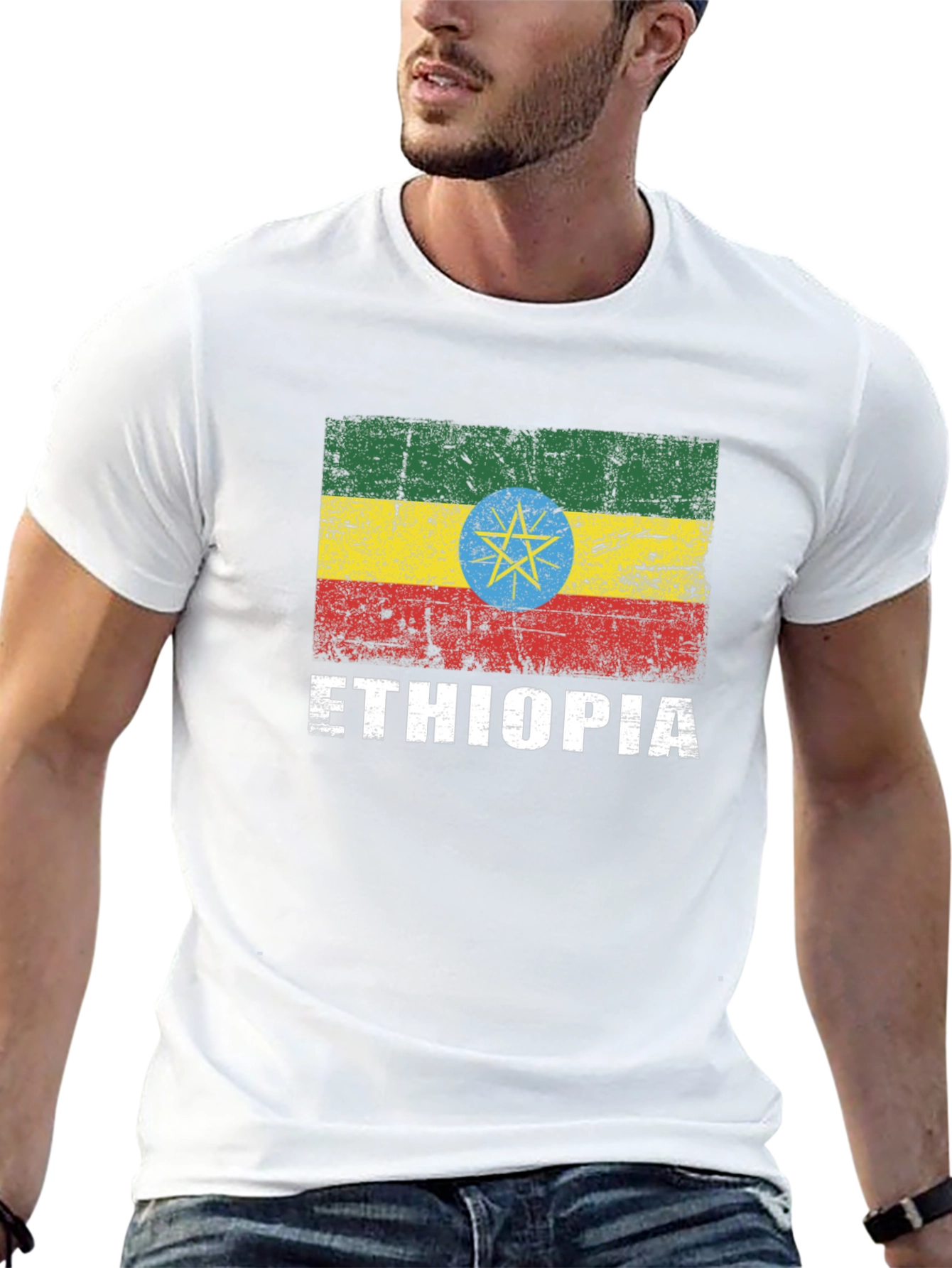 Ethiopia Flag Graphic T-Shirt - Distressed Design