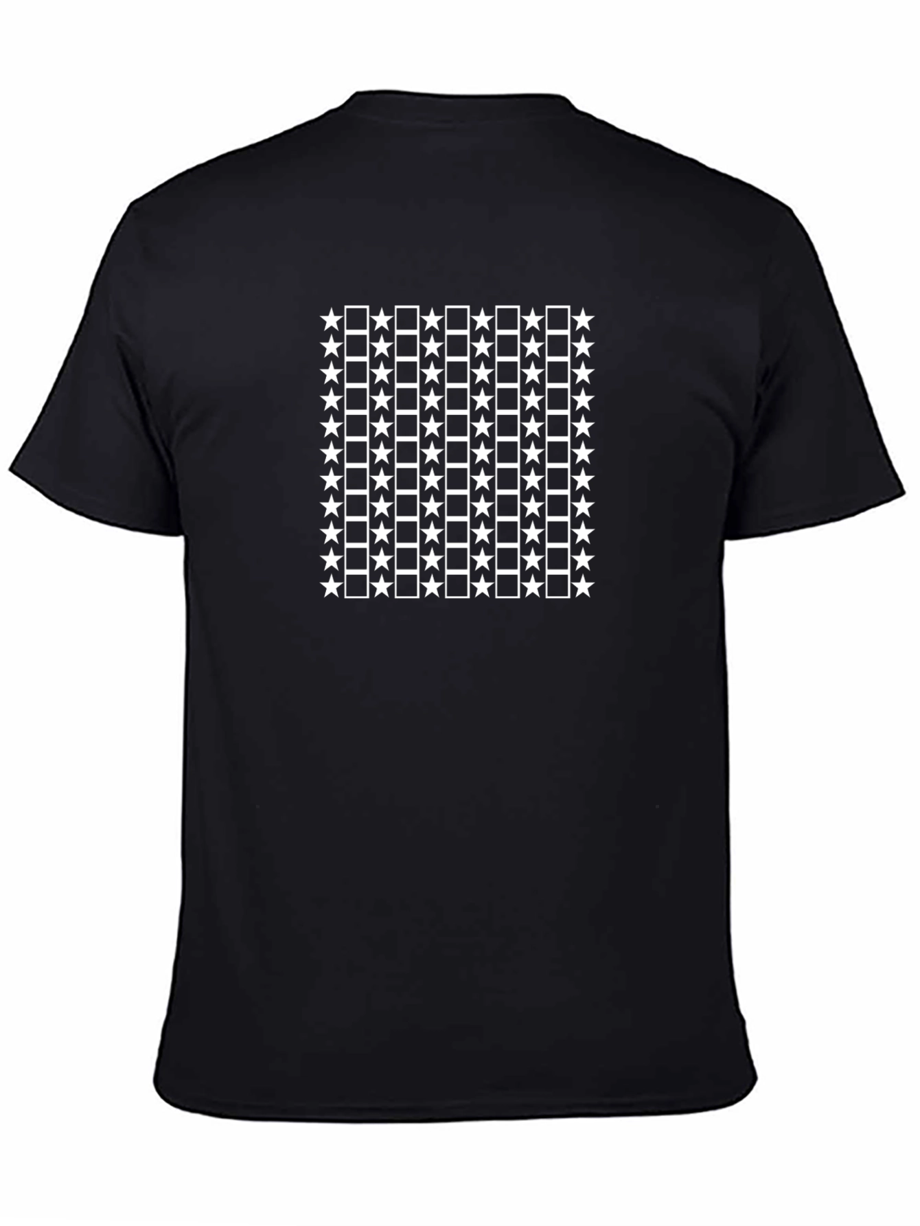 Geometric Star & Square Pattern Black T-Shirt