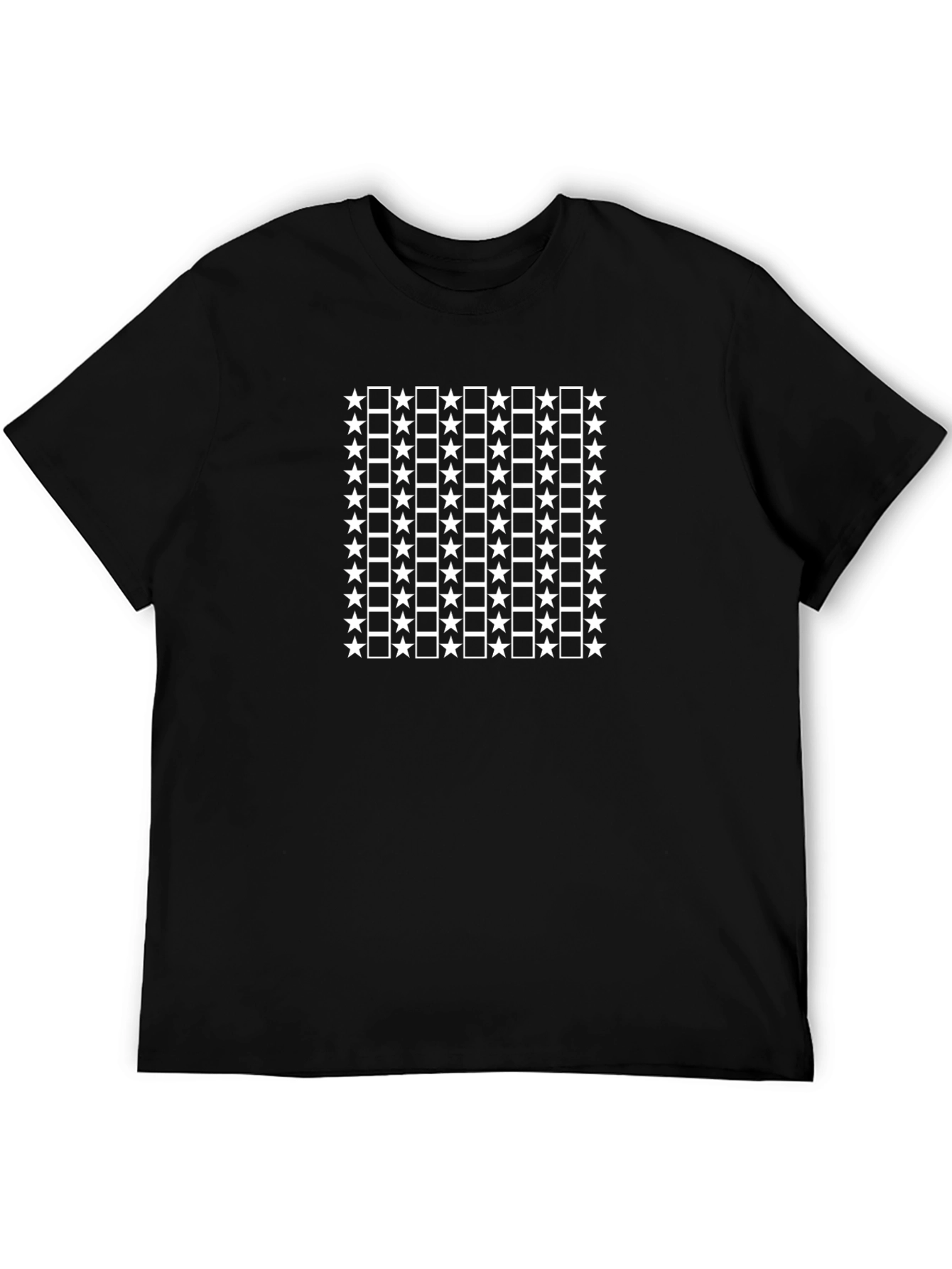 Geometric Star & Square Pattern Black T-Shirt