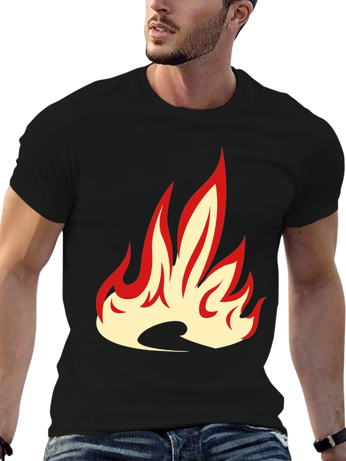 Fiery Flame Graphic Tee - Bold Black T-Shirt