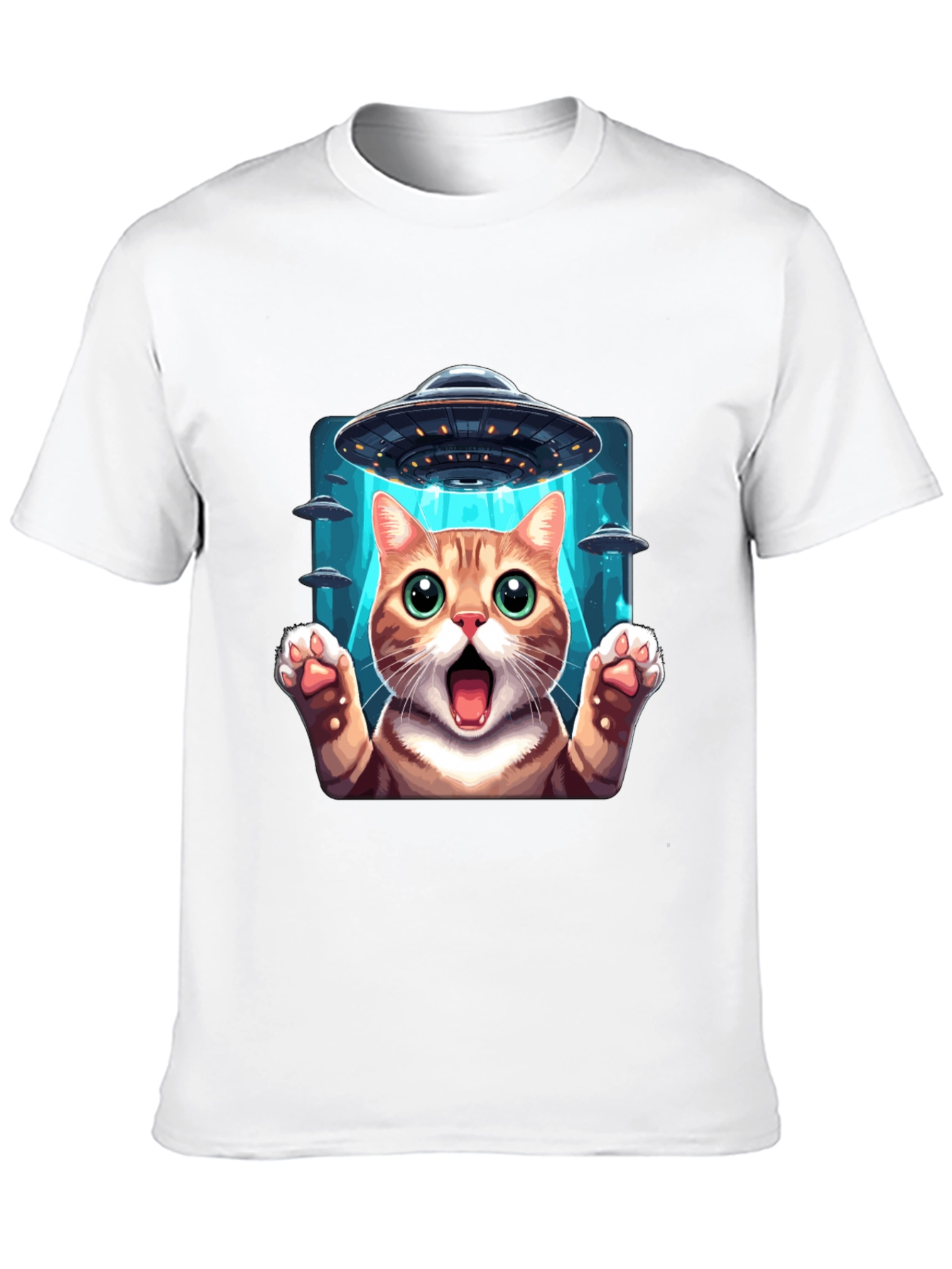 UFO Cat Graphic Tee - Funny Alien Abduction T-Shirt