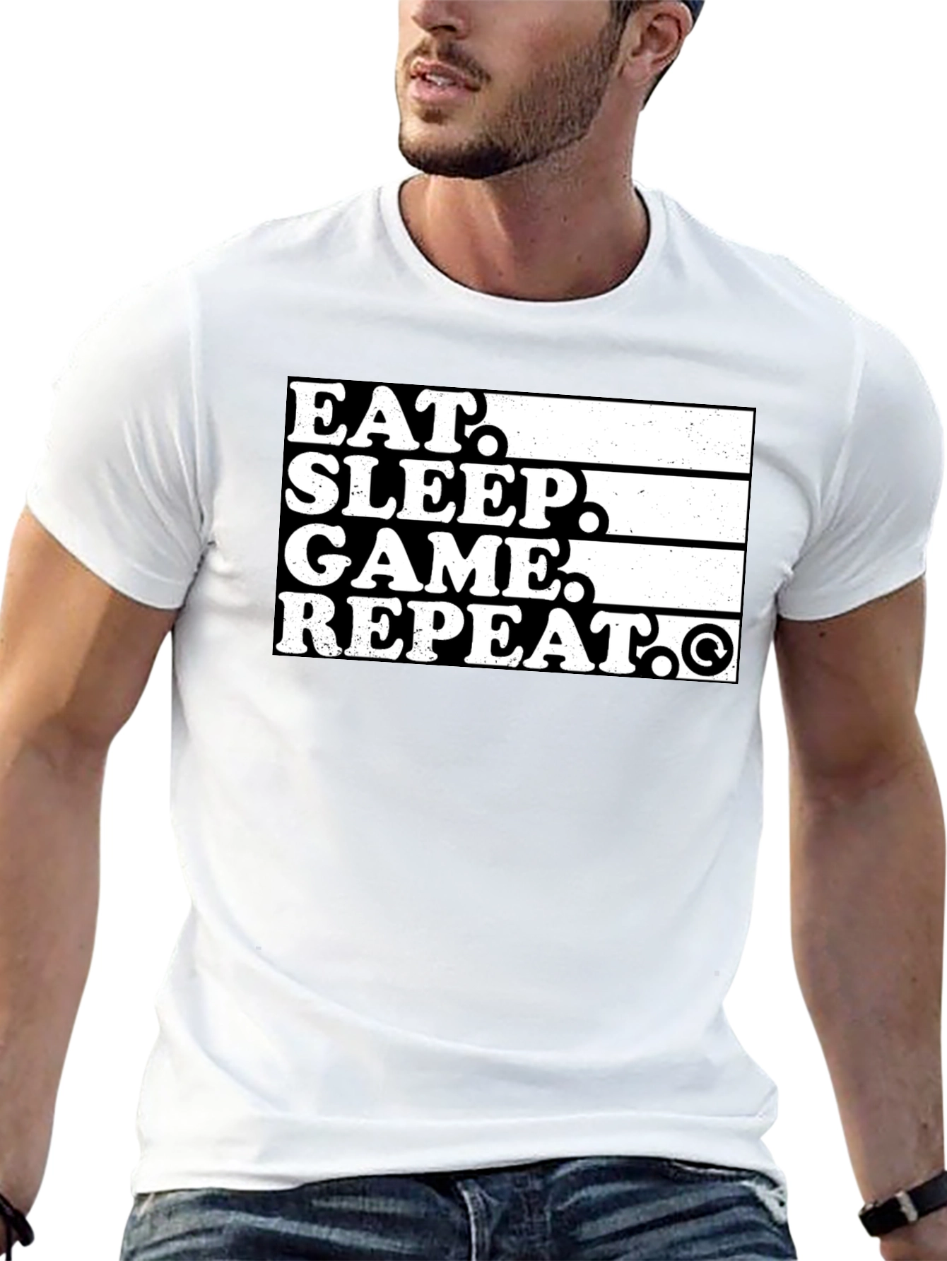 Eat Sleep Game Repeat Black Graphic Tee