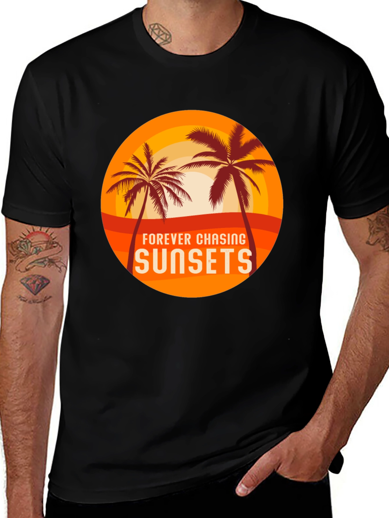Sunset Chasing Black Tee - Tropical Vibes