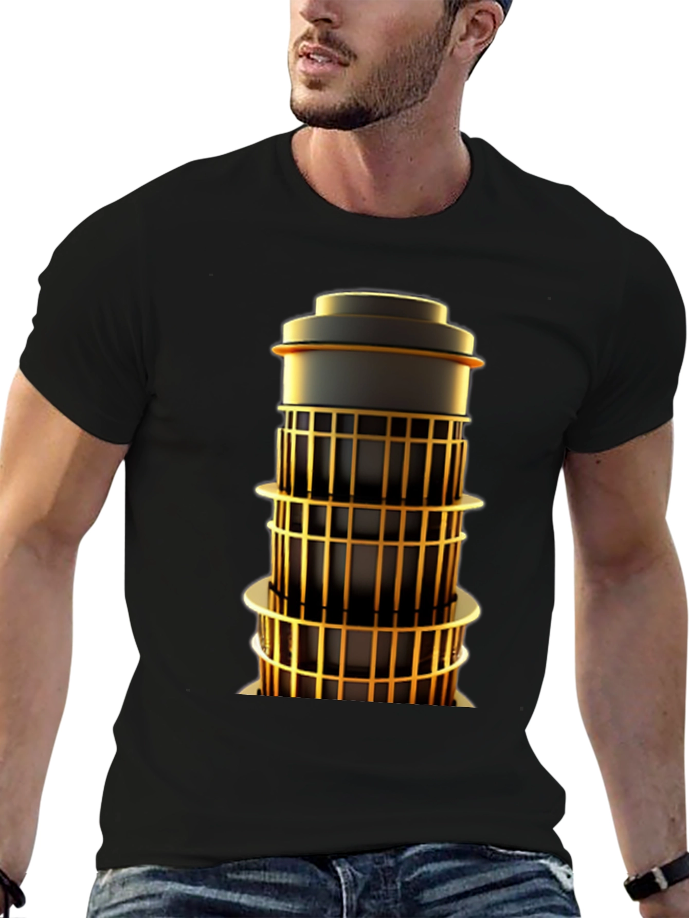 Geometric Tower Graphic Tee - Modern Art Shirt