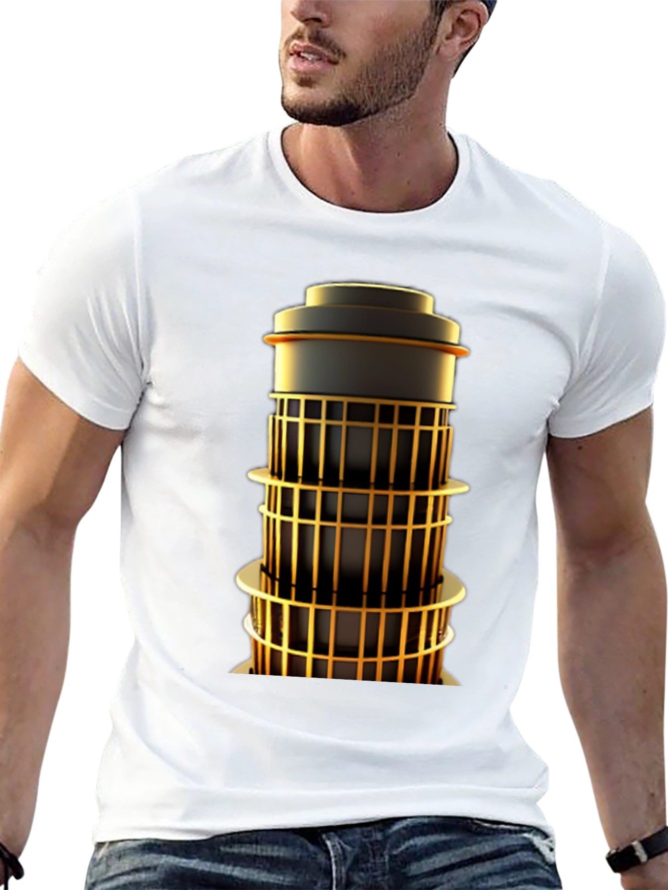 Geometric Tower Graphic Tee - Modern Art Shirt