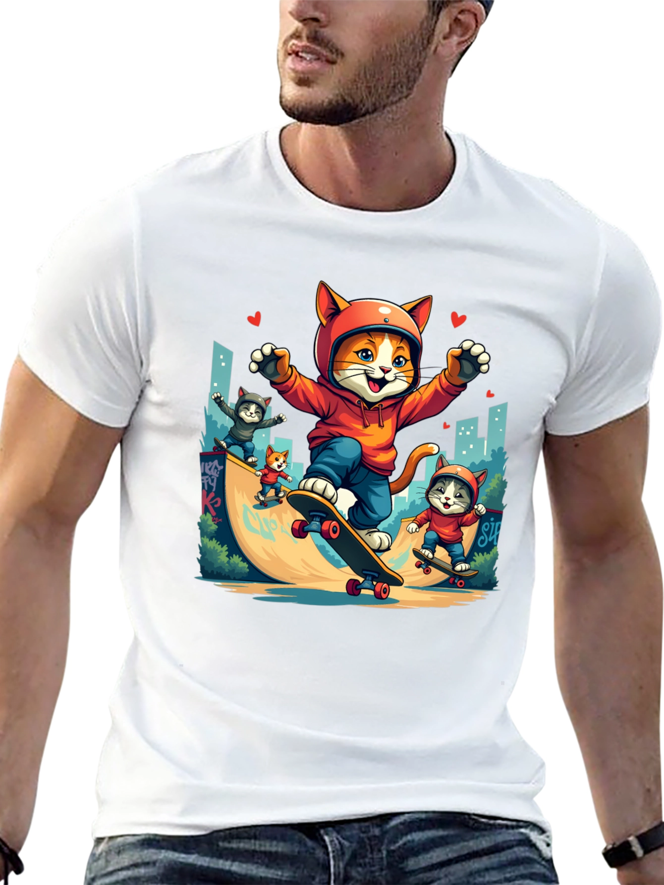 Skateboarding Cats Graphic Tee
