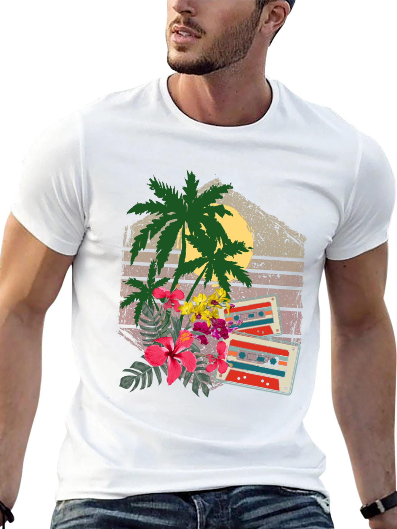 Retro Cassette & Palm Tree Graphic Tee
