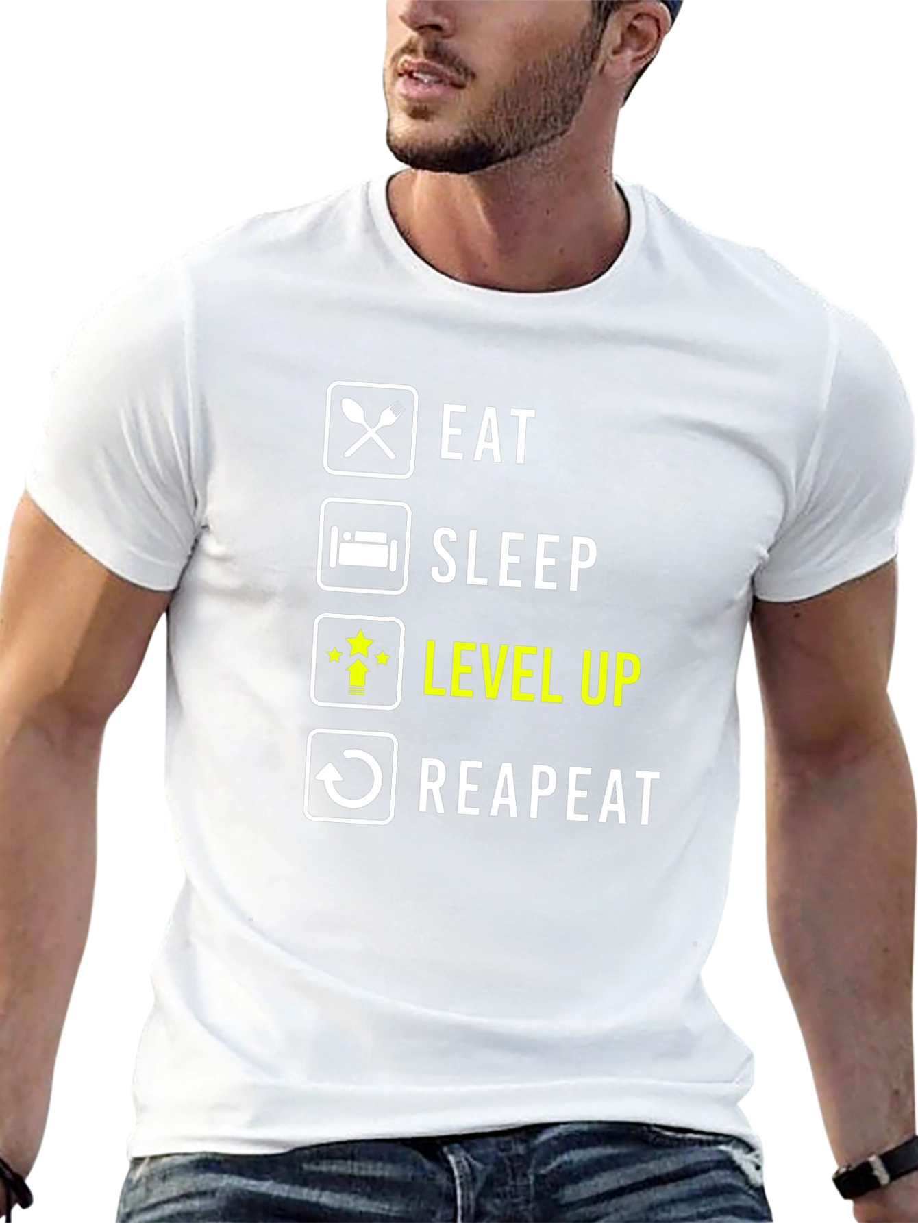 Eat Sleep Level Up Repeat Black Graphic Tee