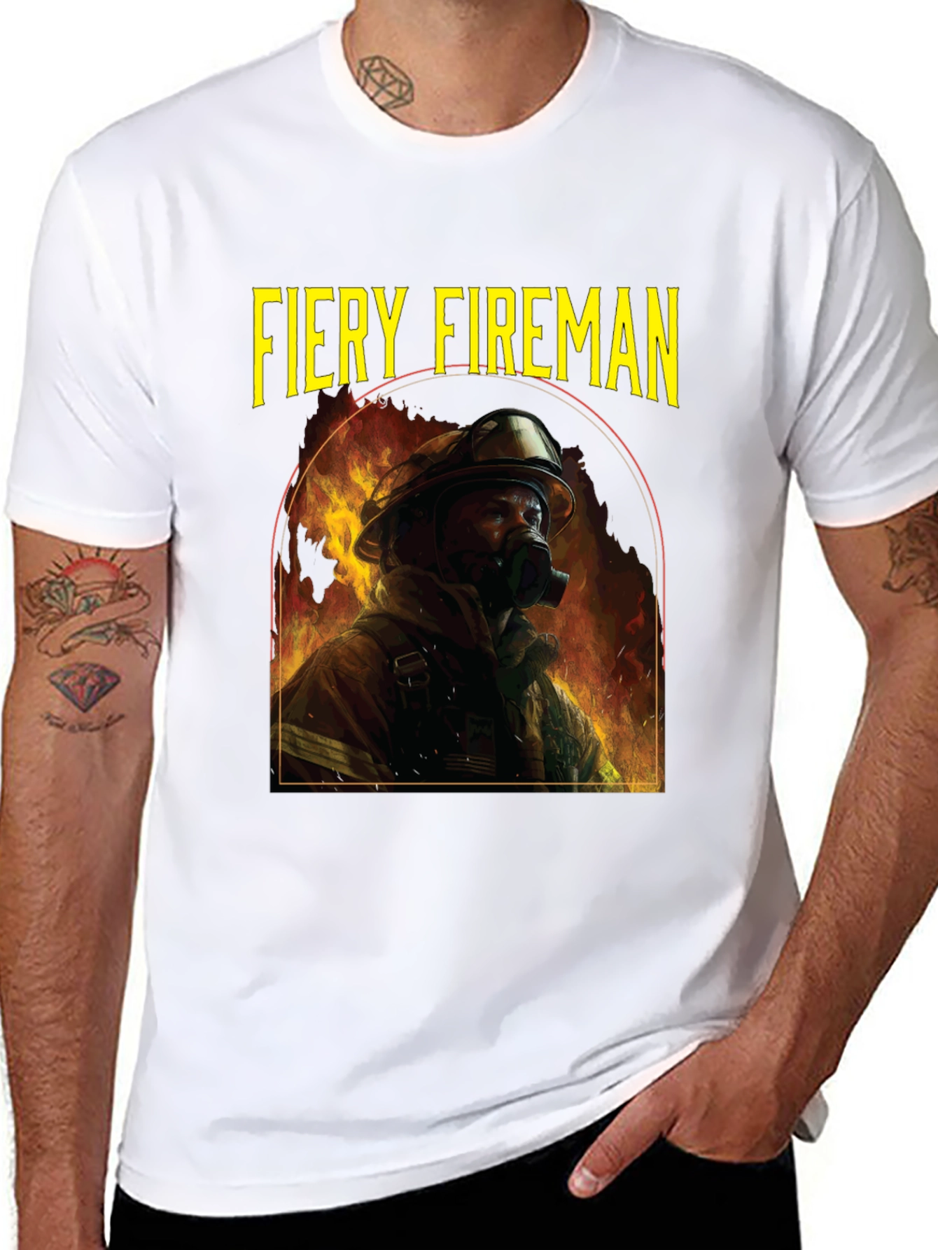 Fiery Fireman Graphic T-Shirt - Black