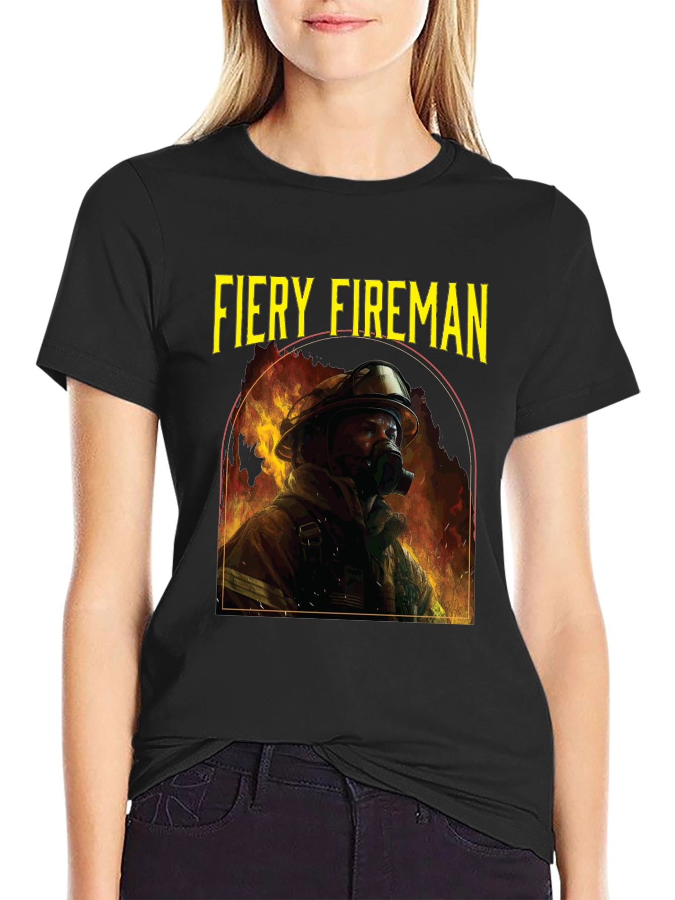 Fiery Fireman Graphic T-Shirt - Black