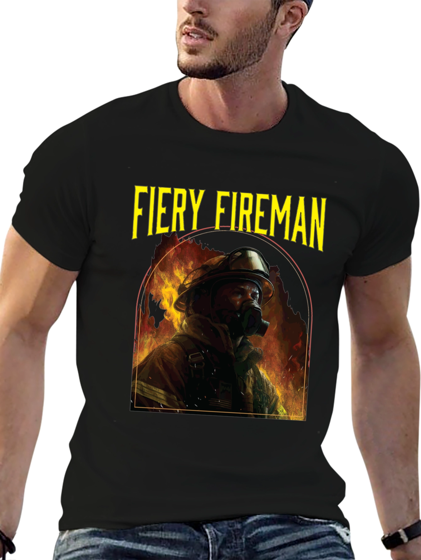 Fiery Fireman Graphic T-Shirt - Black