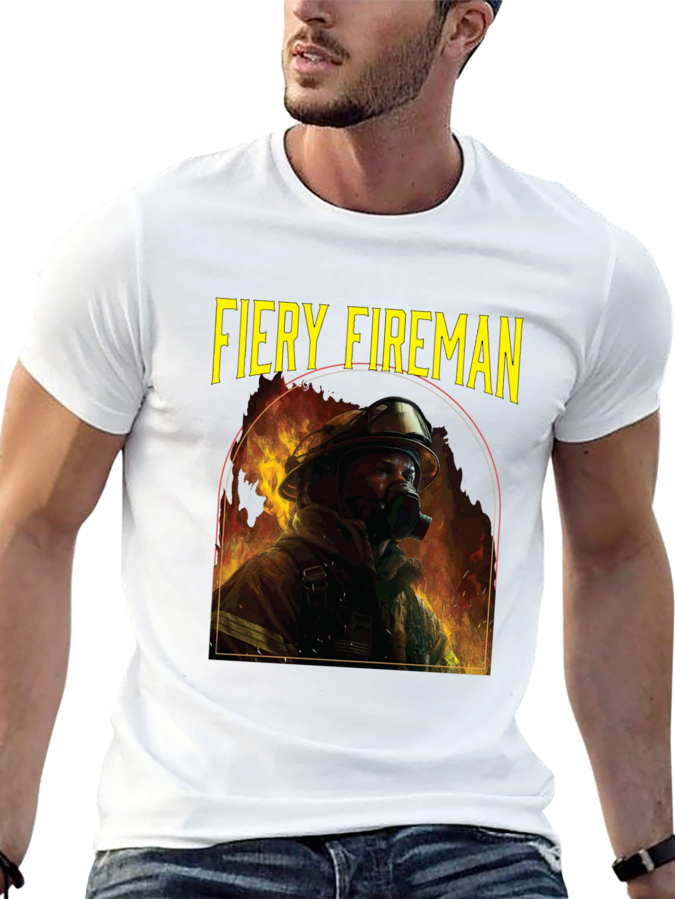 Fiery Fireman Graphic T-Shirt - Black