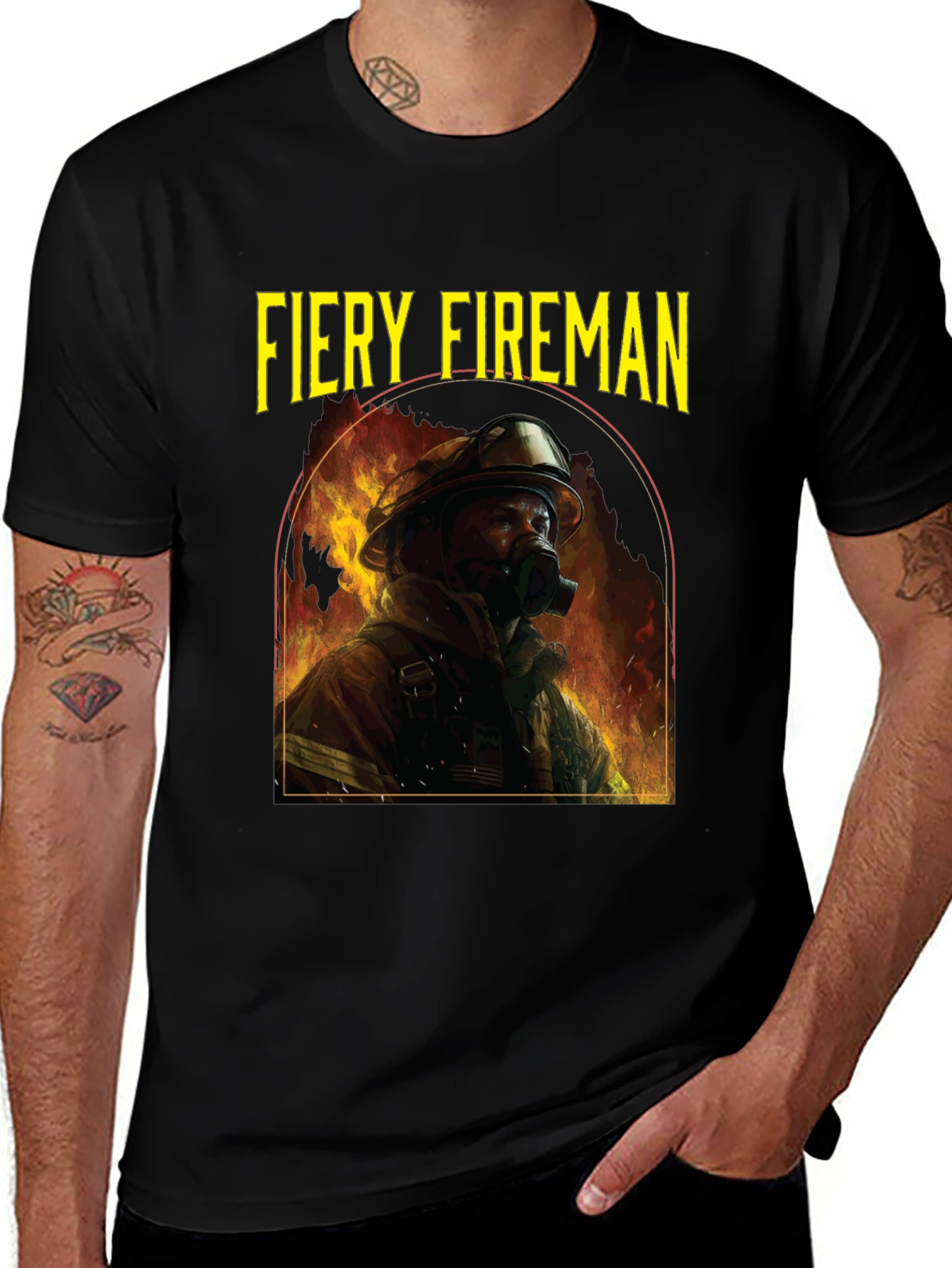 Fiery Fireman Graphic T-Shirt - Black
