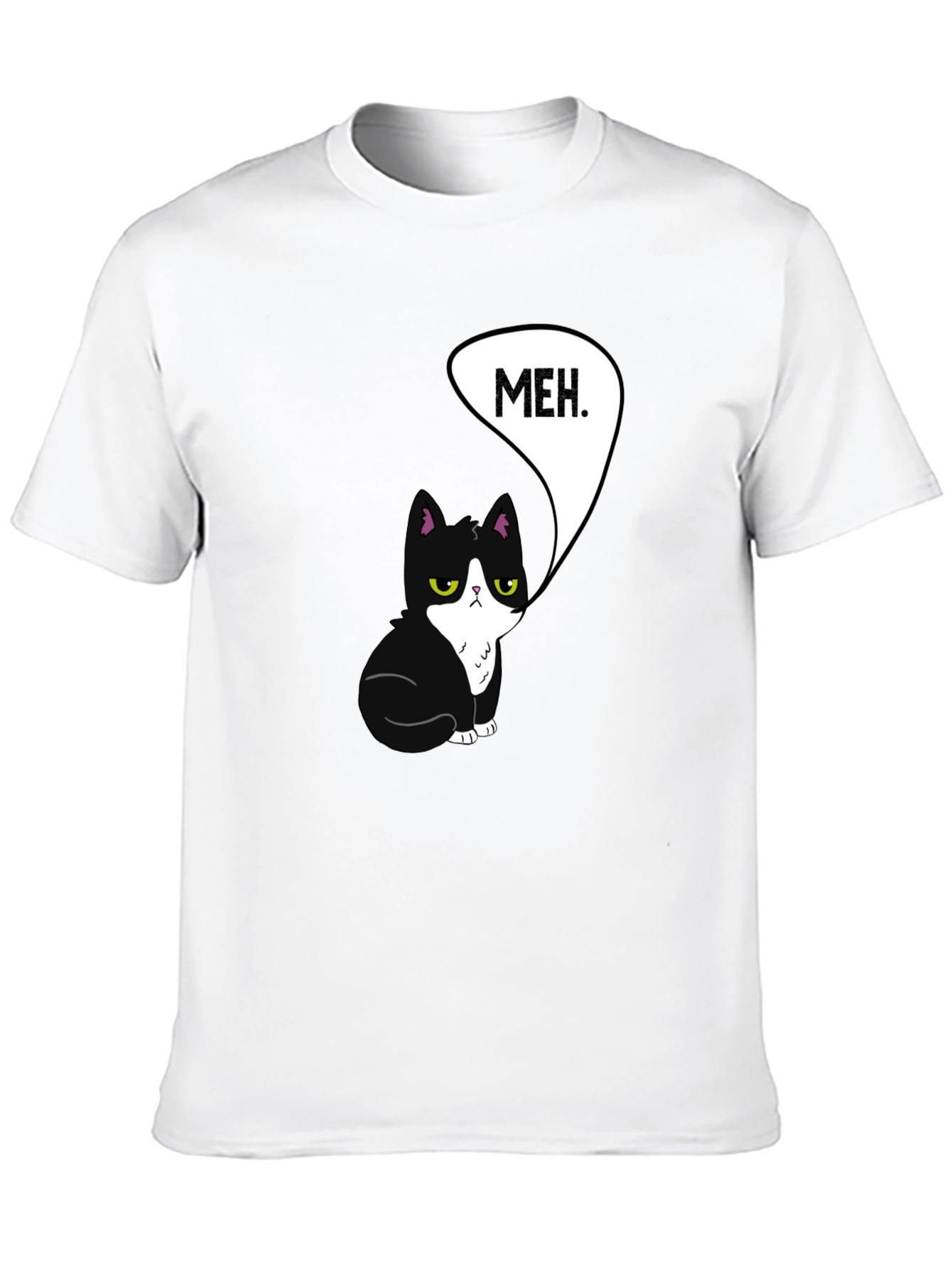 Meh Cat Graphic Tee - Black Cotton T-Shirt