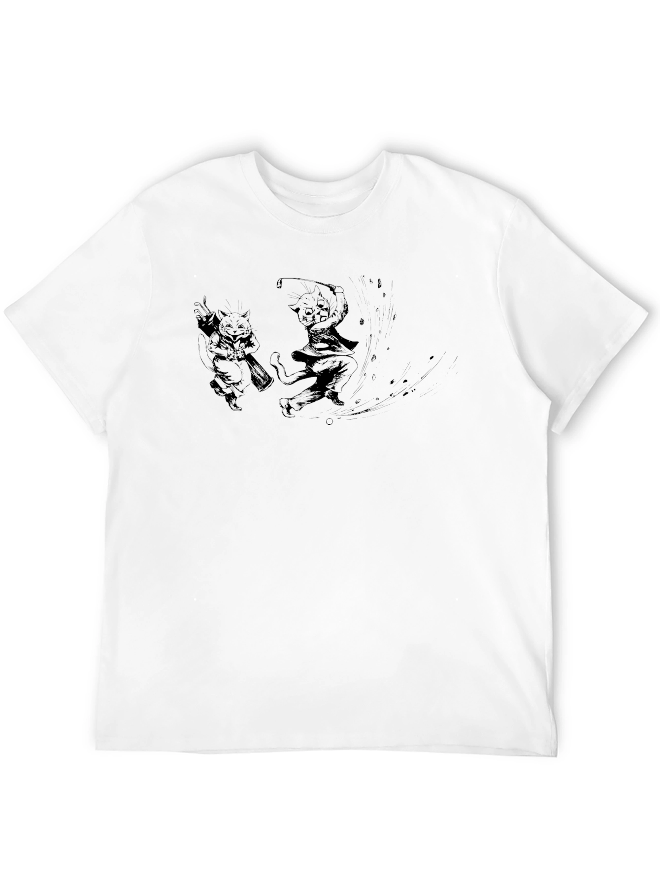 Cartoon Cats Graphic Tee - Black Cotton Blend T-Shirt