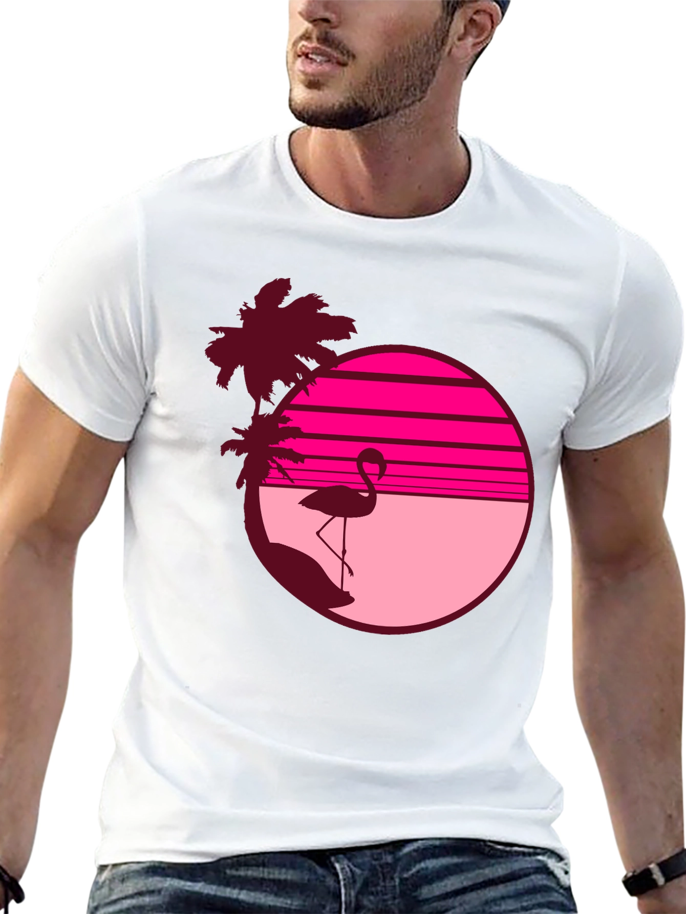 Retro Flamingo T-Shirt - Sunset Beach Design