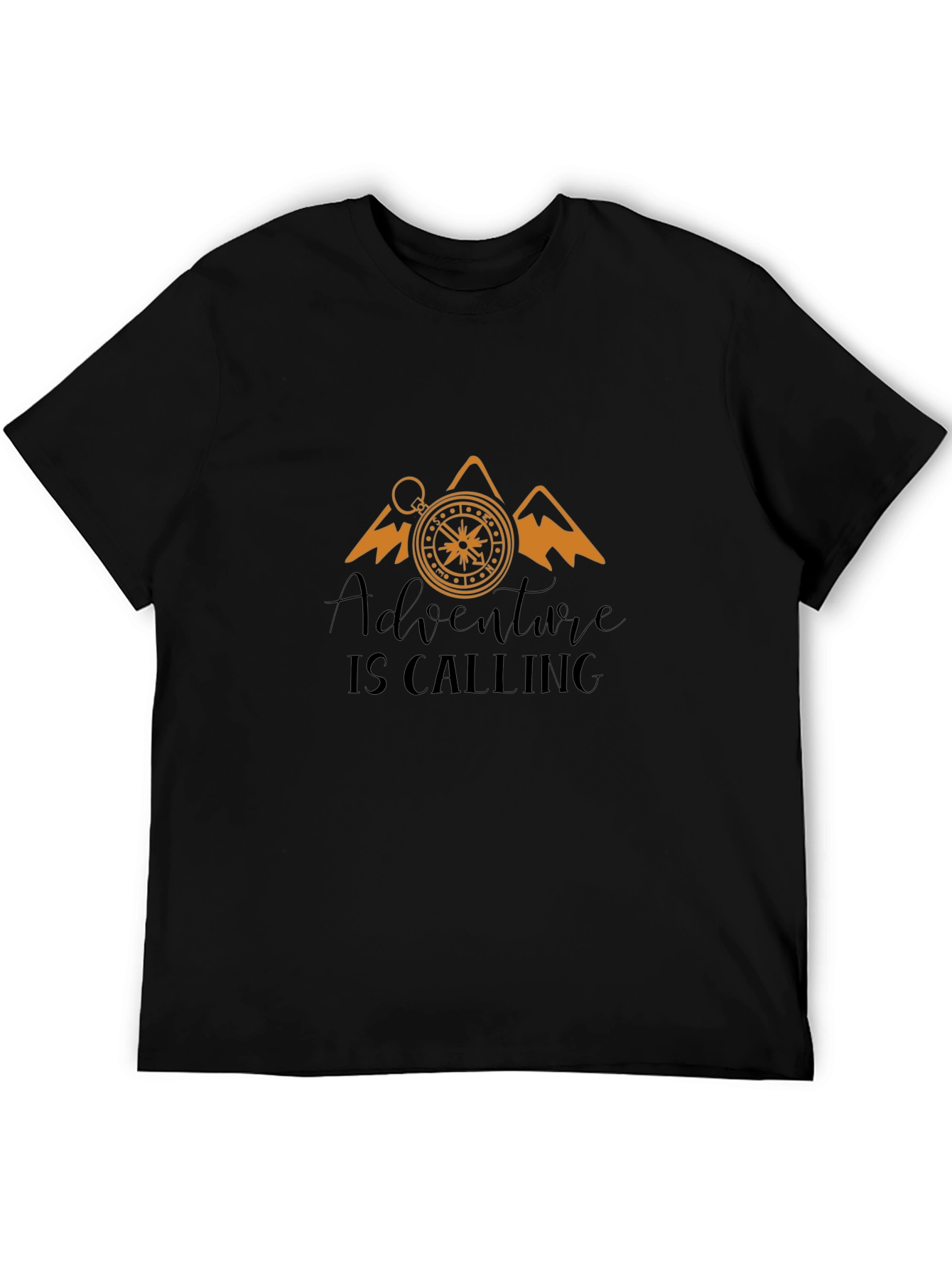 Adventure Calling Black T-Shirt Compass Mountain Design